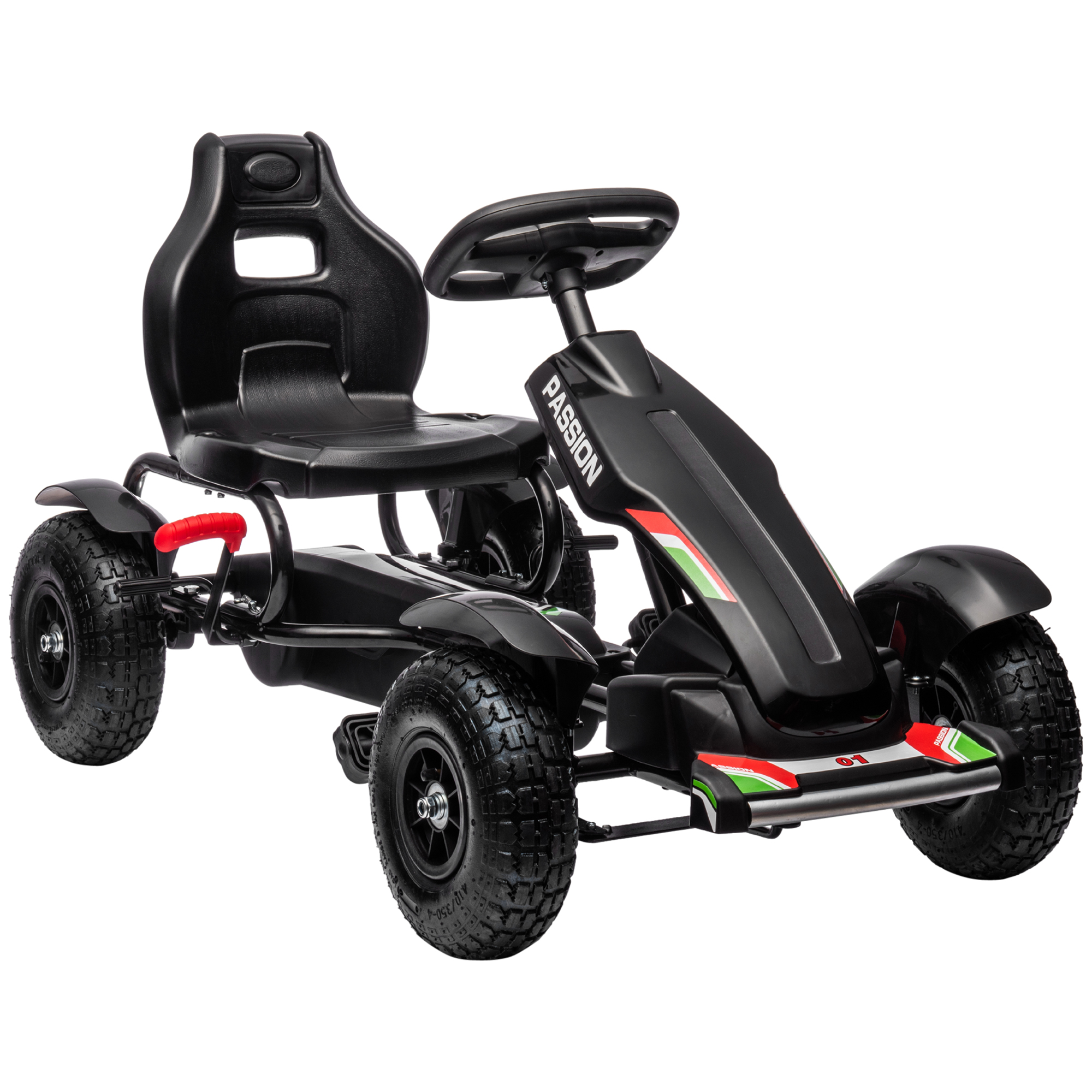 HOMCOM GoKart, Tretfahrzeug, Tretauto mit Handbremsen, Kinderfahrzeug mit verstellbarem Sitz, Pedal, Kettcar für 5-12 Jahre, Schwarz Aosom