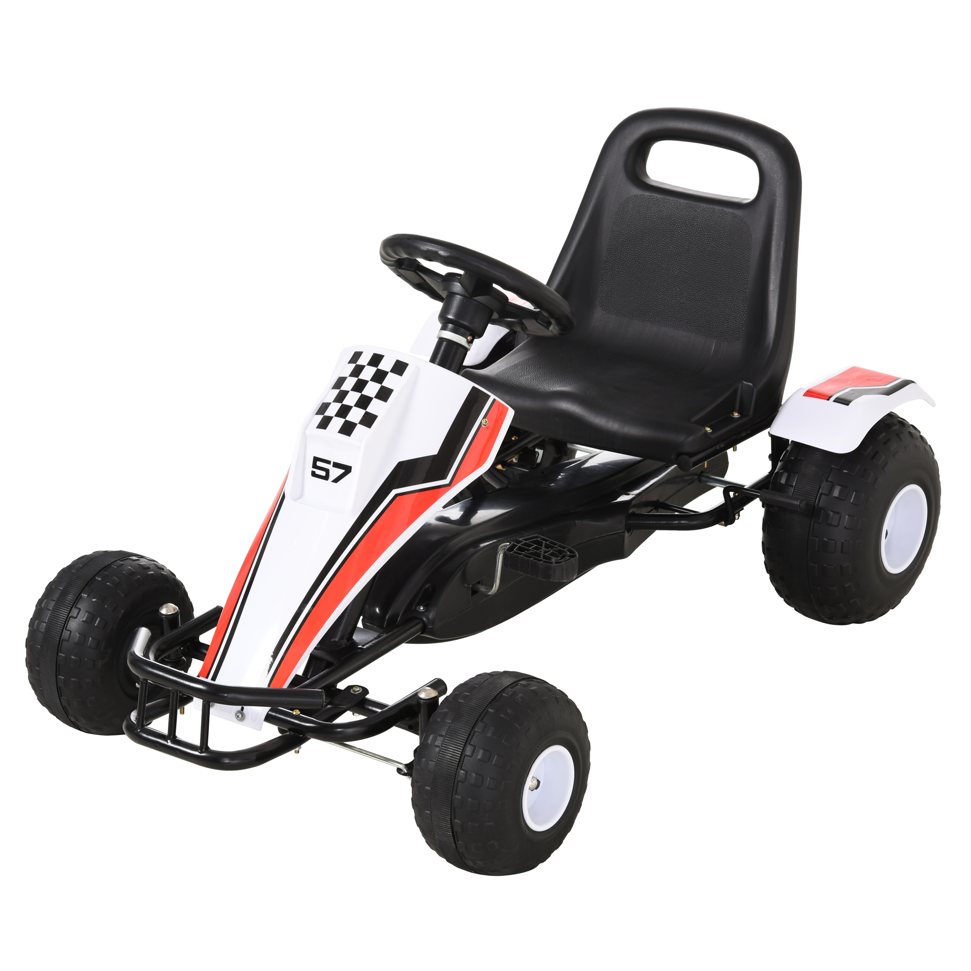 HOMCOM Go Kart für Kinder Tretauto mit Pedal & Bremsen 104x66x57cm aus Stahl für 3-8 Jahre in Weiß   Aosom.de