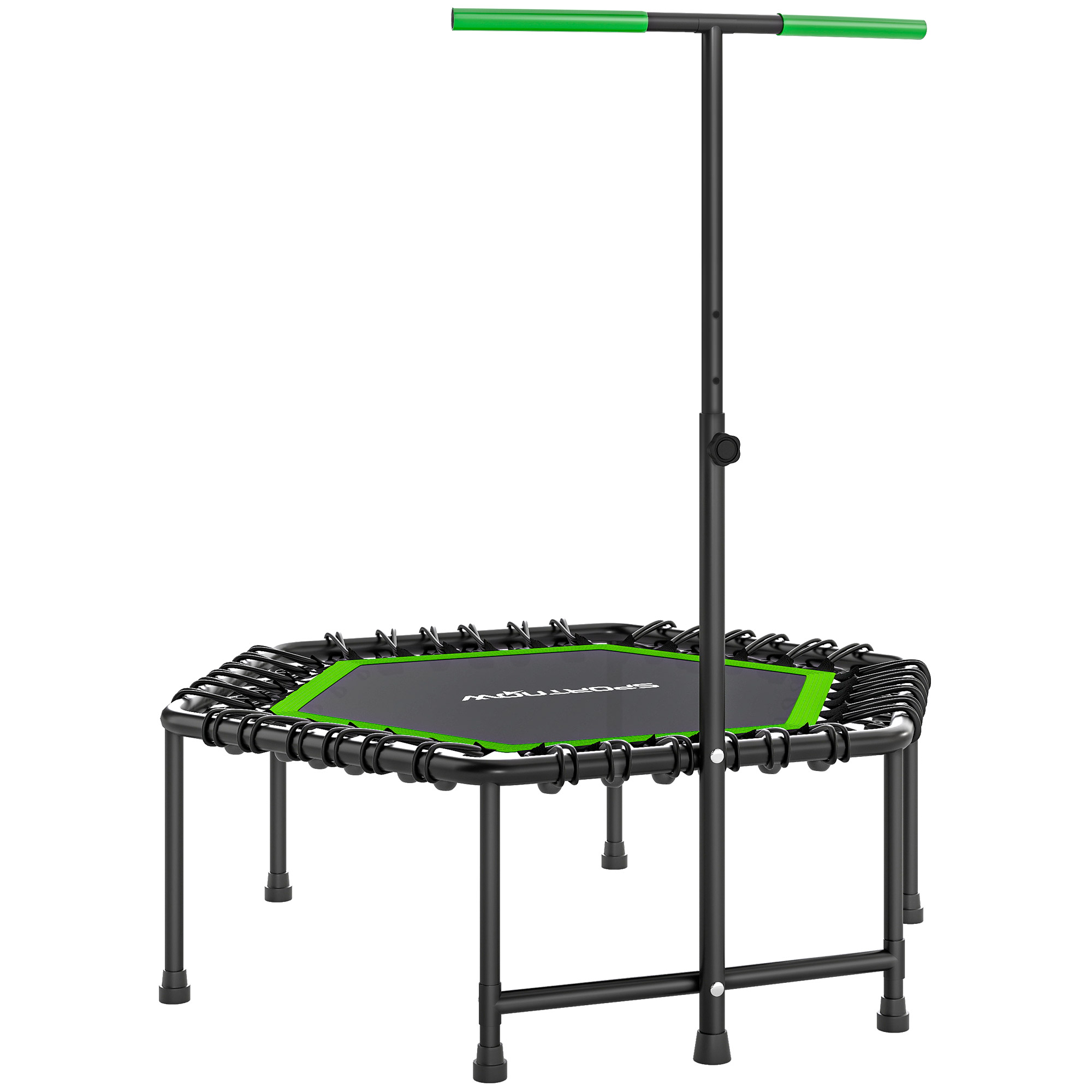 SPORTNOW Fitness-Trampolin 114x114x132 cm, Fitness-Trampolin mit 3-stufig verstellbarem Griff, Stahlrahmen für Bein- und Ganzkörpertraining zu Hause, Büro, Fitnessstudio, Grün und Schwarz   Aosom