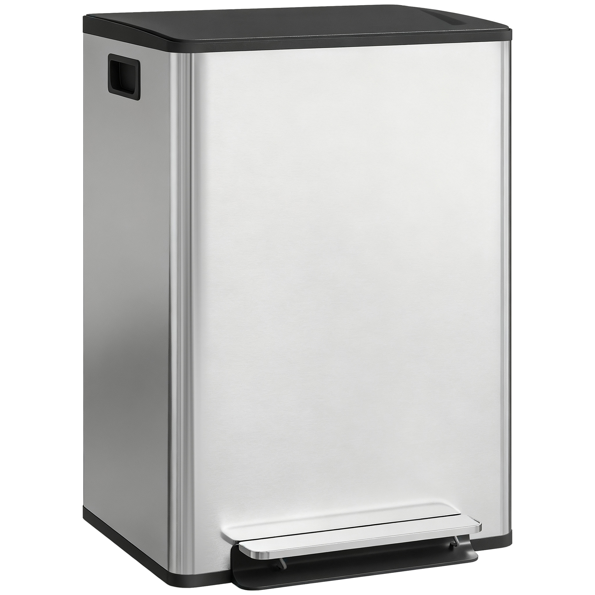 HOMCOM 2x30L Pedalmülleimer für Mülltrennung, Küchen-Mülleimer mit 2 Fächern aus Edelstahl, weich schließender Deckel bleibt bei 90° offen, herausnehmbare Innenbehälter, Griff, Silber Aosom