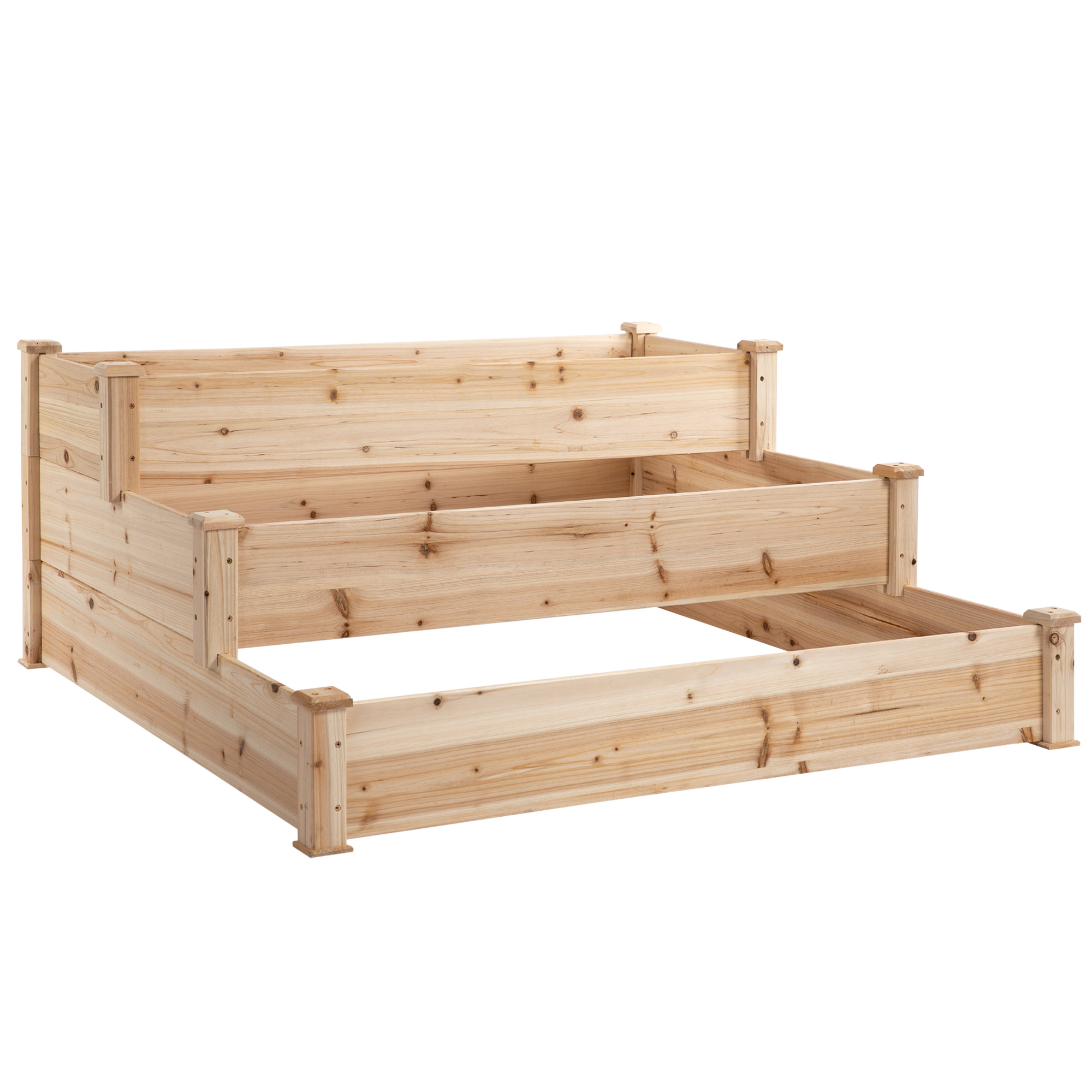 Outsunny Hochbeet 3-stufiges Pflanzenbeet Kräuterbeet Blumentreppe für Balkon & Garten aus Natur Tannenholz 124x124x56 cm   Aosom.de