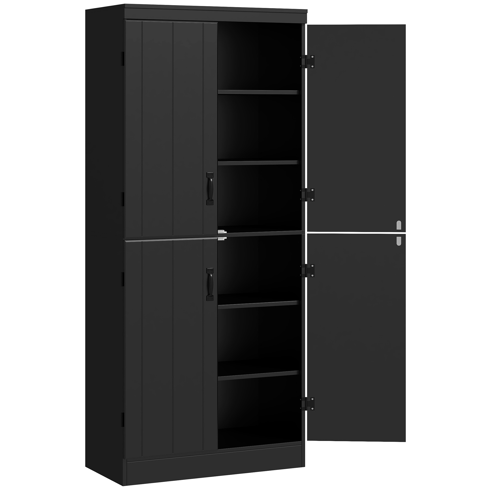 HOMCOM Hoher Küchenschrank, Küchenschrank, Vitrinenschrank mit 4 Türen, 6 Ebenen und verstellbaren Einlegeböden, Aufbewahrungsschrank für Wohnzimmer, Esszimmer, 76 x 40 x 176,7 cm, schwarz Aosom
