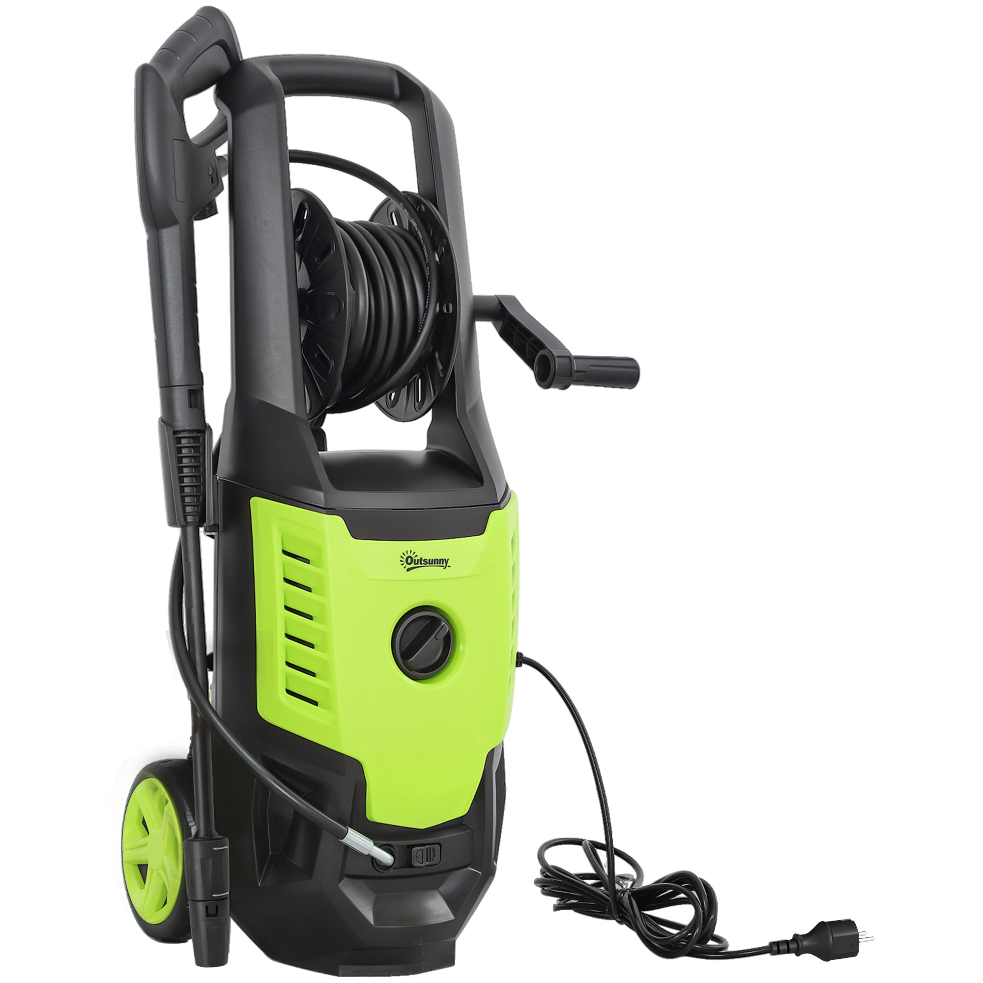 Outsunny Hochdruckreiniger 2200W, Druck 170 Bar, Durchfluss 420 L/h, mit Aluminium-Pumpe, Automatische Abschaltung, 6 m Schlauch, Inkl. Schaumflasche und verstellbarer Düse Grün und Schwarz Aosom