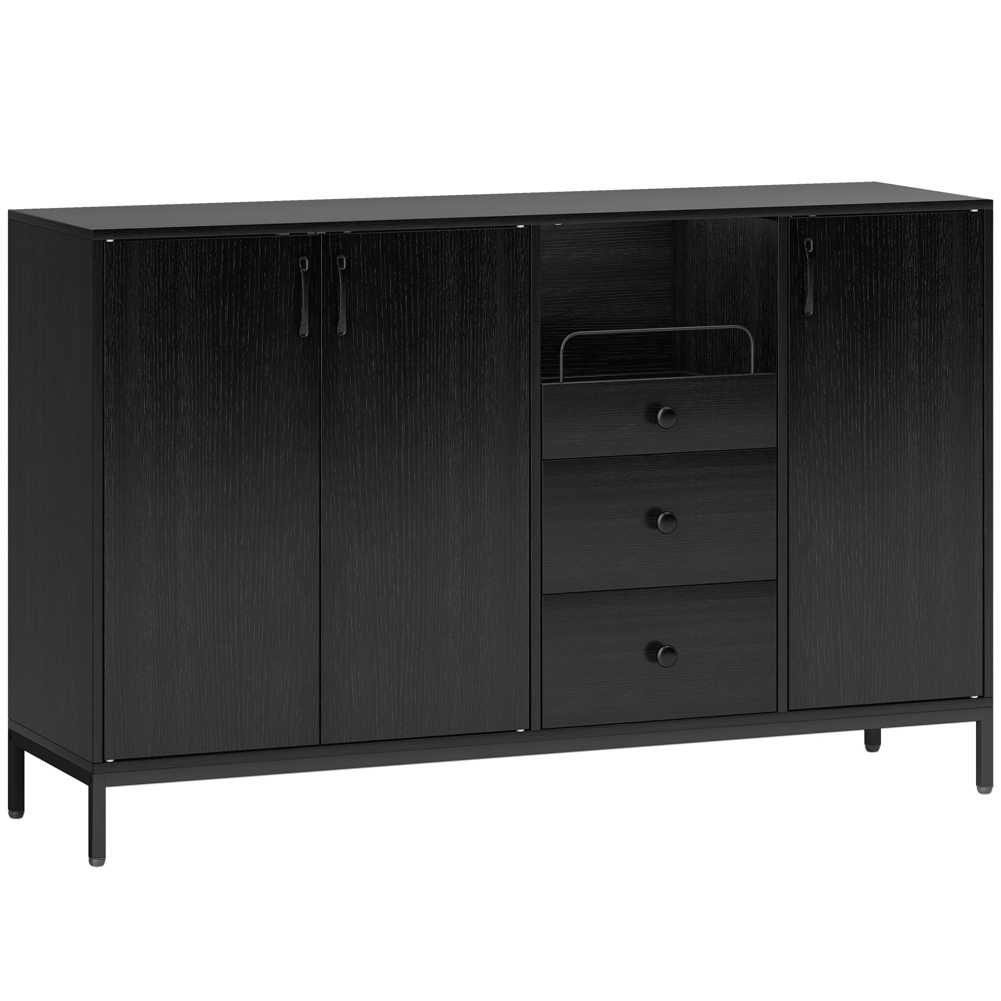 HOMCOM Sideboard mit 3 Türen, Wohnzimmer-Sideboard mit 3 Schubladen, verstellbare Einlegeböden, für Küche, Flur, Esszimmer, Schlafzimmer, Schwarz, 143,5x40x90 cm   Aosom