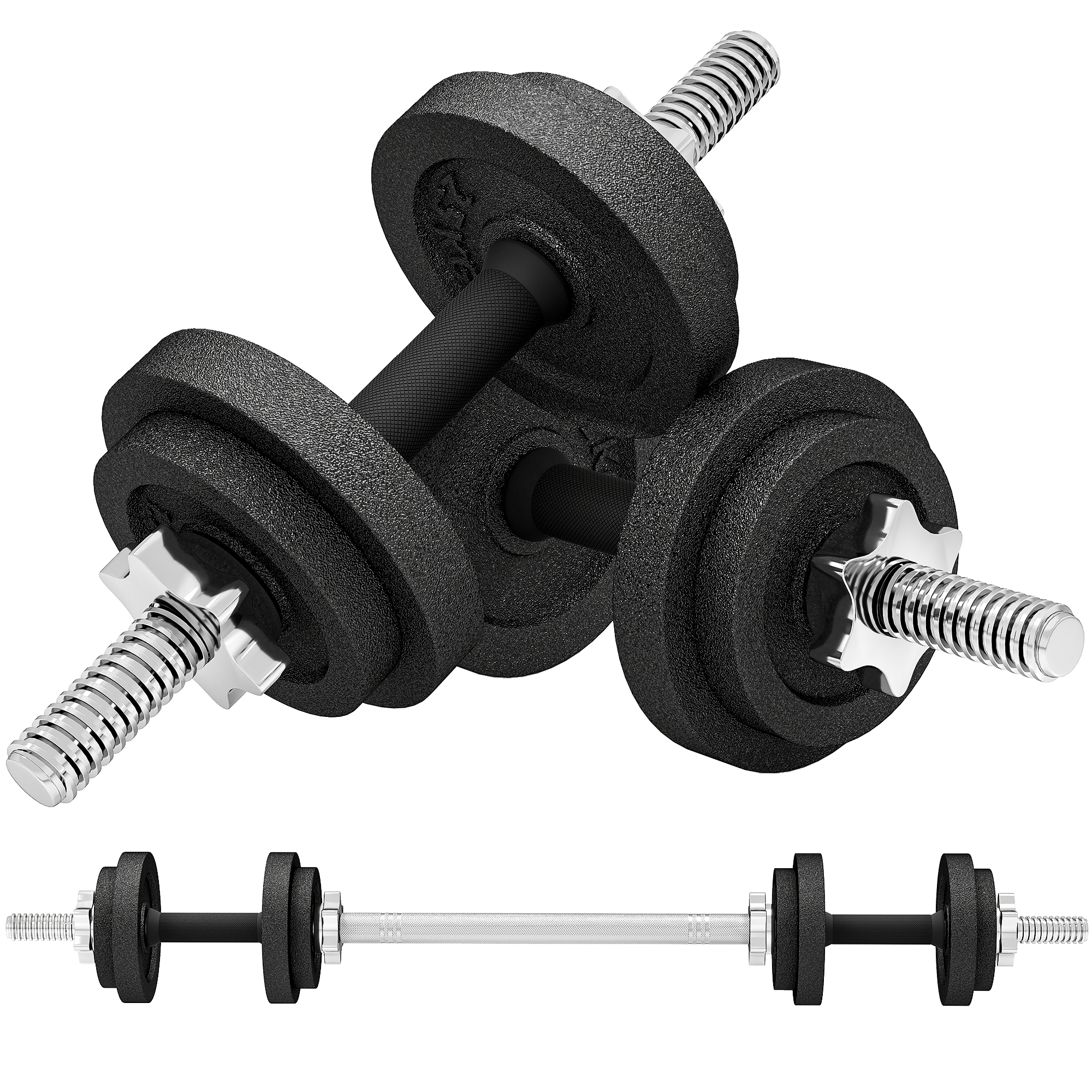 SPORTNOW Verstellbares Hantelset, 2-in-1, 20 kg, Gewicht-Set mit gerader Verbindungsstange und rutschfesten Griffen, Hanteln und Gewichte für Männer und Frauen, Fitness, Heim-Fitnessstudio   Aosom