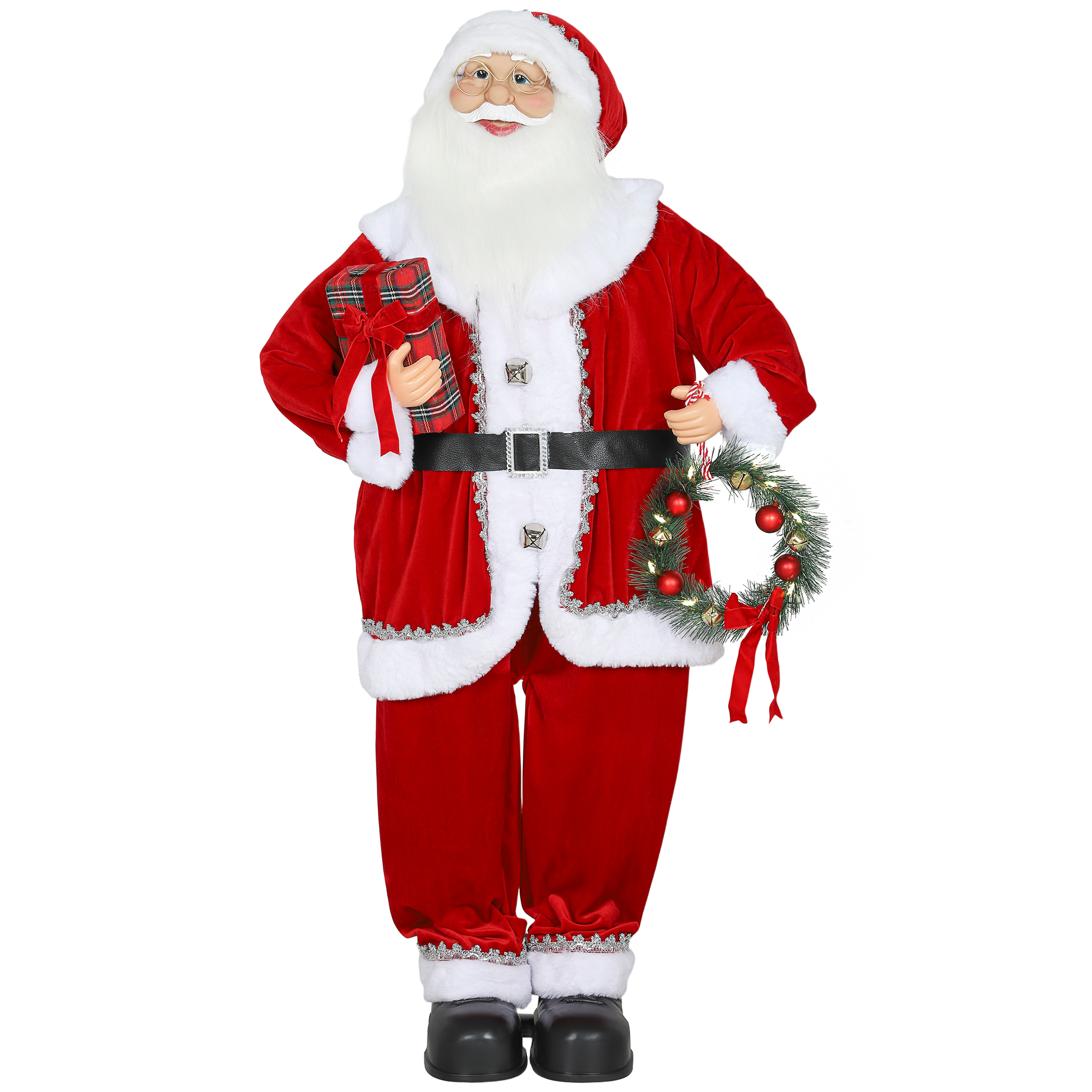 HOMCOM Weihnachtsmann 120 cm Singender Tanzender Nikolaus Dekofigur Weihnachtsdeko mit beweglichen Armen, Geschenk und Kranz, Lebensgroßer Weihnachten Figur Christbaumschmuck Geschenk Party   Aosom