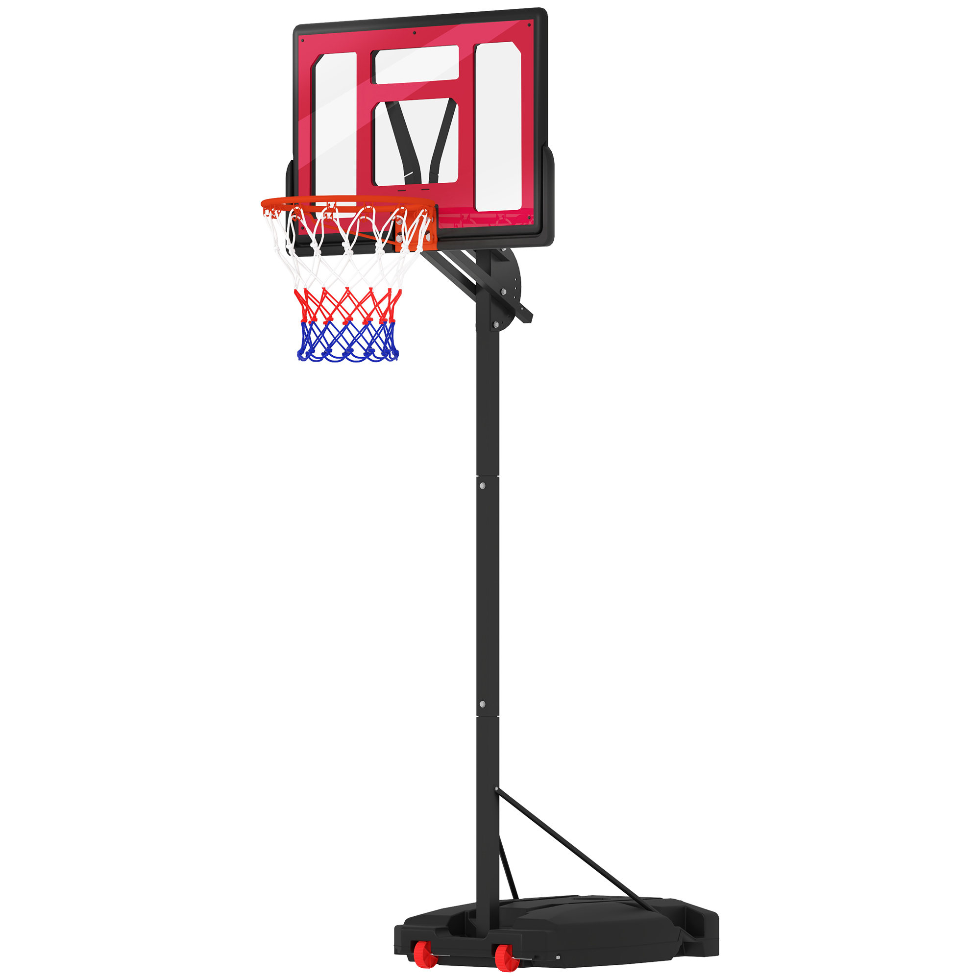 AIYAPLAY Basketballkorb Outdoor für Kinder, 200-260 cm Höhenverstellbarer Basketballständer mit Rollen, Gewichtssack, Basketballanlage mit Ständer für Kinder ab 6 Jahren, Rot   Aosom