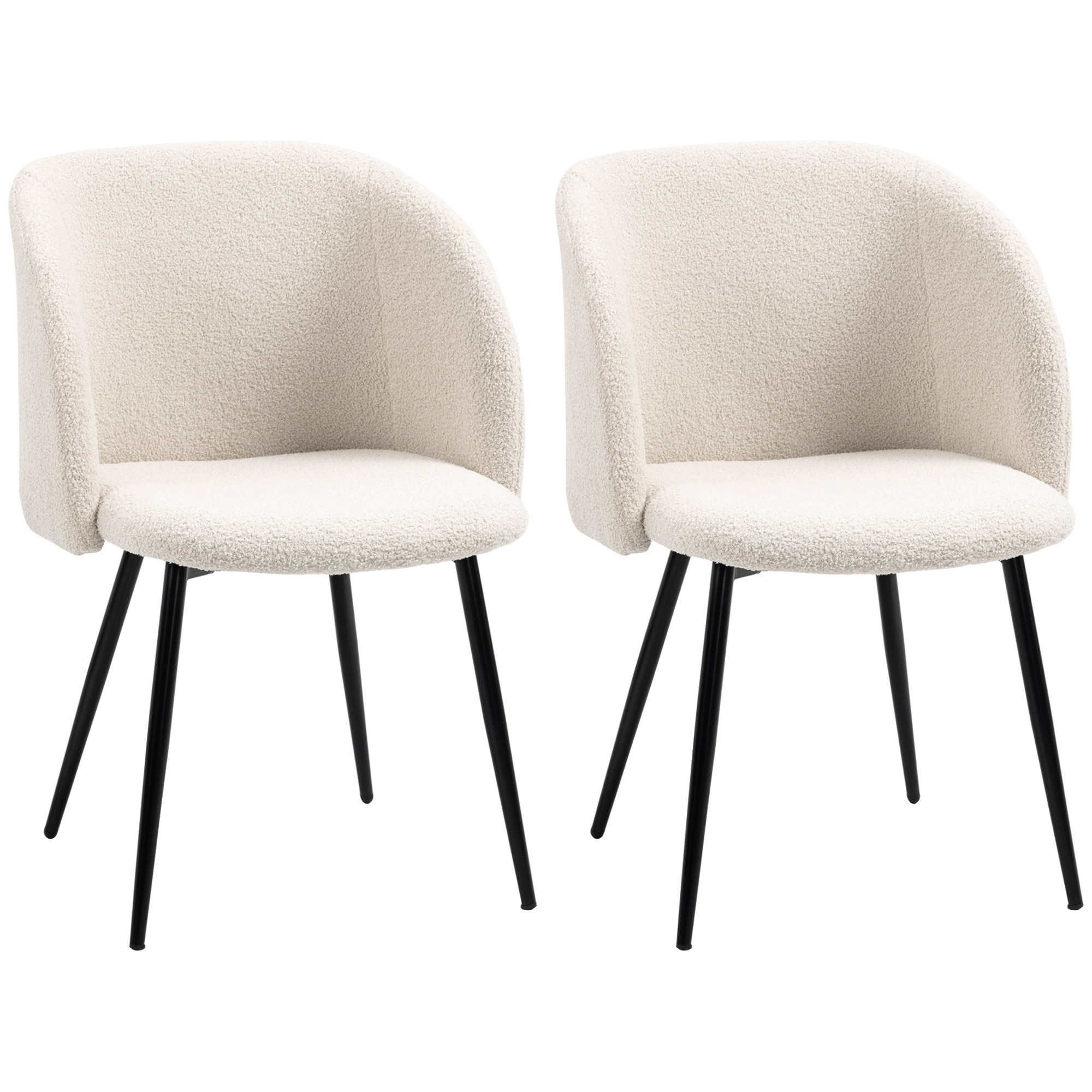 HOMCOM Esszimmerstühle 2er Set Küchenstuhl mit Ergonomischer Rückenlehne, Lammwoll-Optik, modern Polsterstuhl mit Stahlbeine Armlehne, Wohnzimmerstuhl Stühle für Esstisch Esszimmer, Cremeweiß Aosom