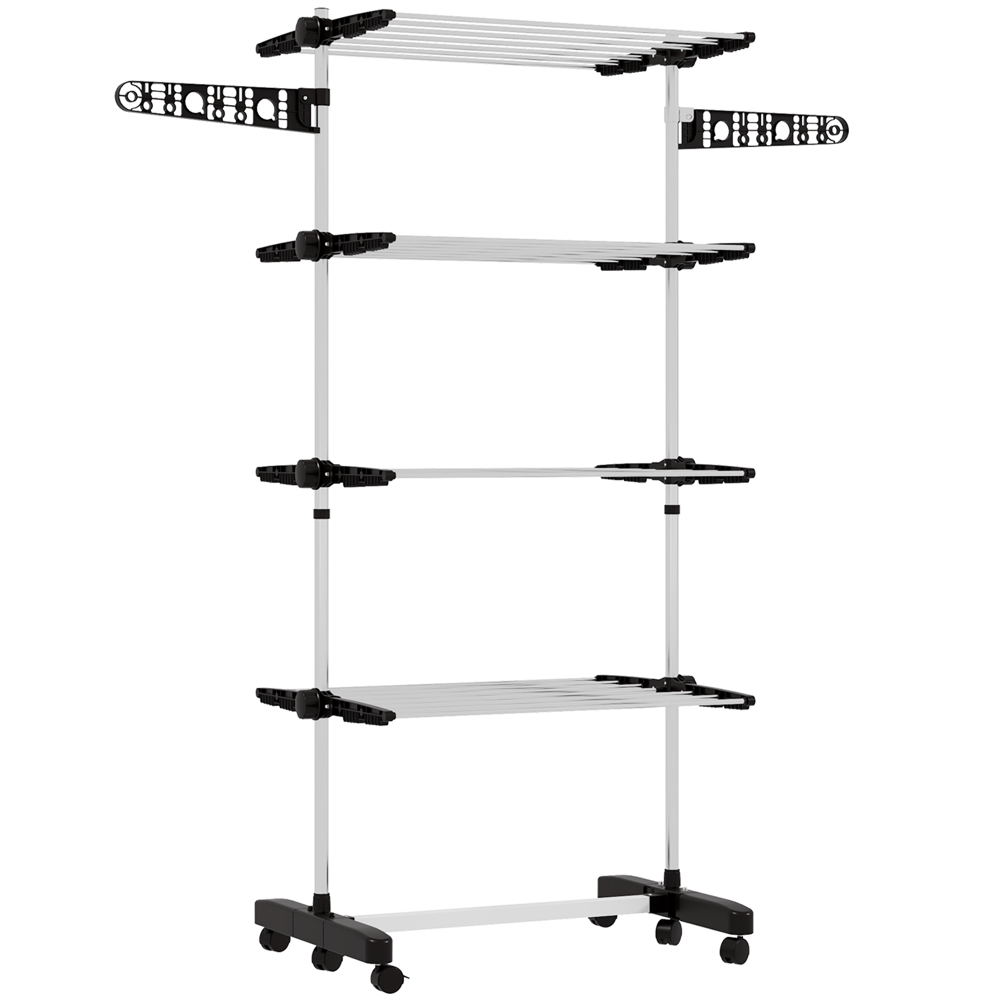 HOMCOM Wäscheständer mit Rollen Wäschetrockner Turm, Standtrockner mit Klappbarem Flügel, Wäscheturm für Indoor, Outdoor, Stahl 142 x 55 x 172 cm, Schwarz   Aosom