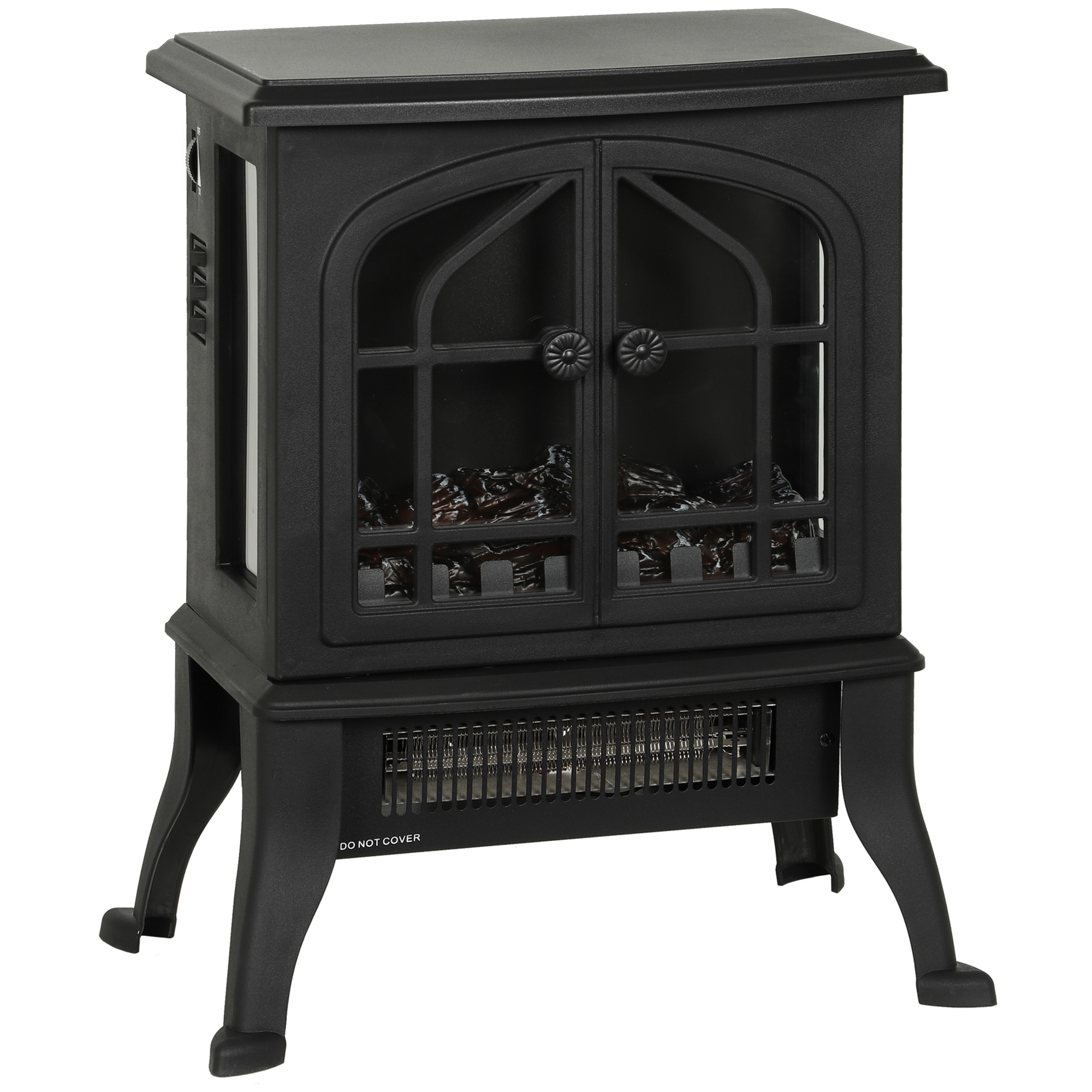 HOMCOM Elektrokamin mit 3D-Flammeneffekt, 1800/900 W, dekorativer Standkamin mit einstellbarem Thermostat, 2 Heizstufen, dreiseitige Sicht, schwarz Aosom