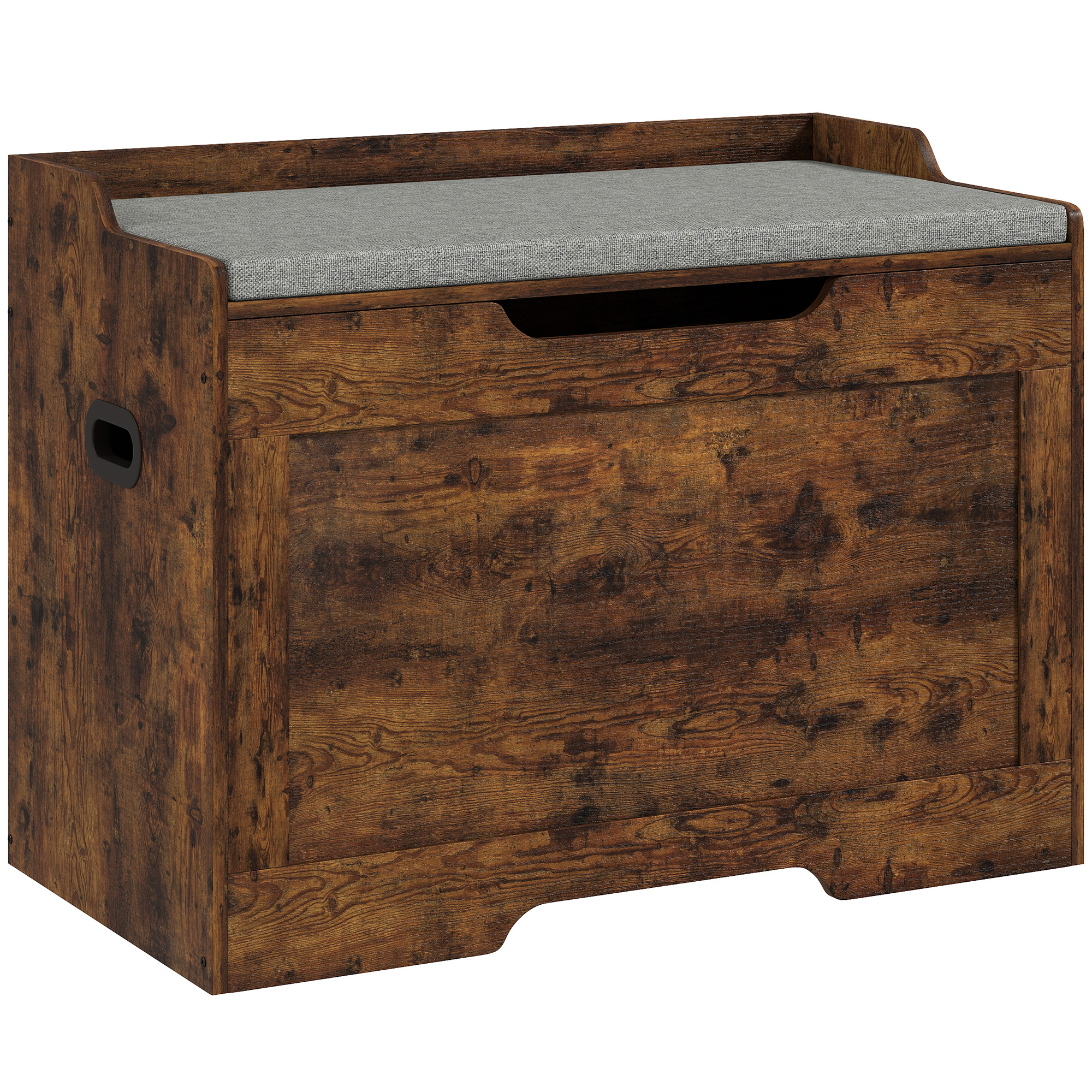 HOMCOM Aufbewahrungsbank 103L, multifunktionale Truhe mit waschbarem Sitzkissen, Aufbewahrungsbank aus Holz für Flur, Diele, Schlafzimmer, Wohnzimmer, 75x40x56 cm, Braun   Aosom