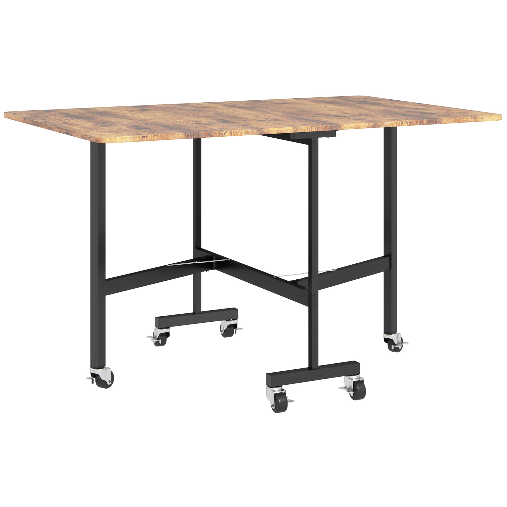HOMCOM Esstisch Klappbar Küchentisch mit Rollen, Bremsen für 4-6 Personen, Klapptisch für kleine Räume, Küche, bis 100 kg belastbar, 120 x 80 x 73 cm, Rustikal-Braun   Aosom