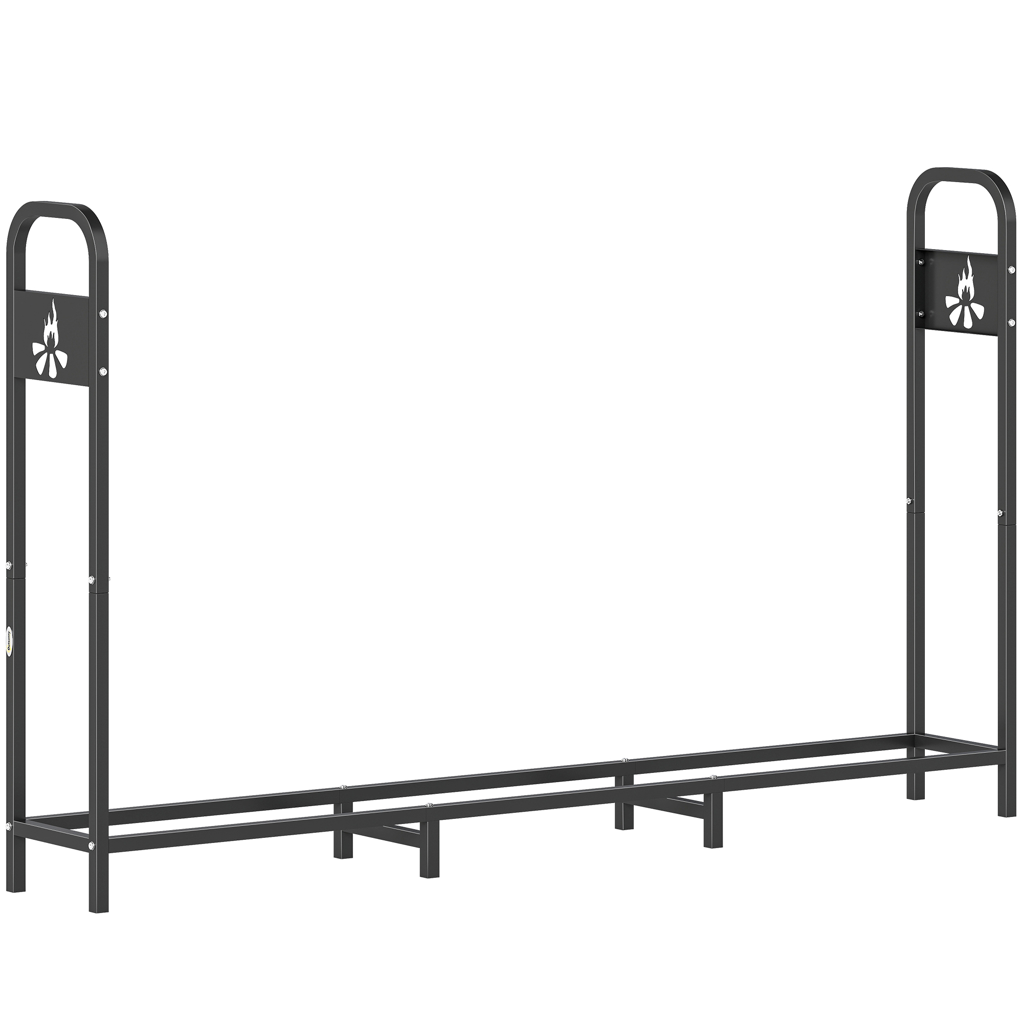 Outsunny Metall-Holzregal, 199x30x121 cm, Außen-Holzständer mit Stahlrahmen, verstärkte Zusatzfüße und ausgeschnittenes Lagerfeuer-Design, Holzhalter für Kamin, Traglast 300 kg, für Garten   Aosom