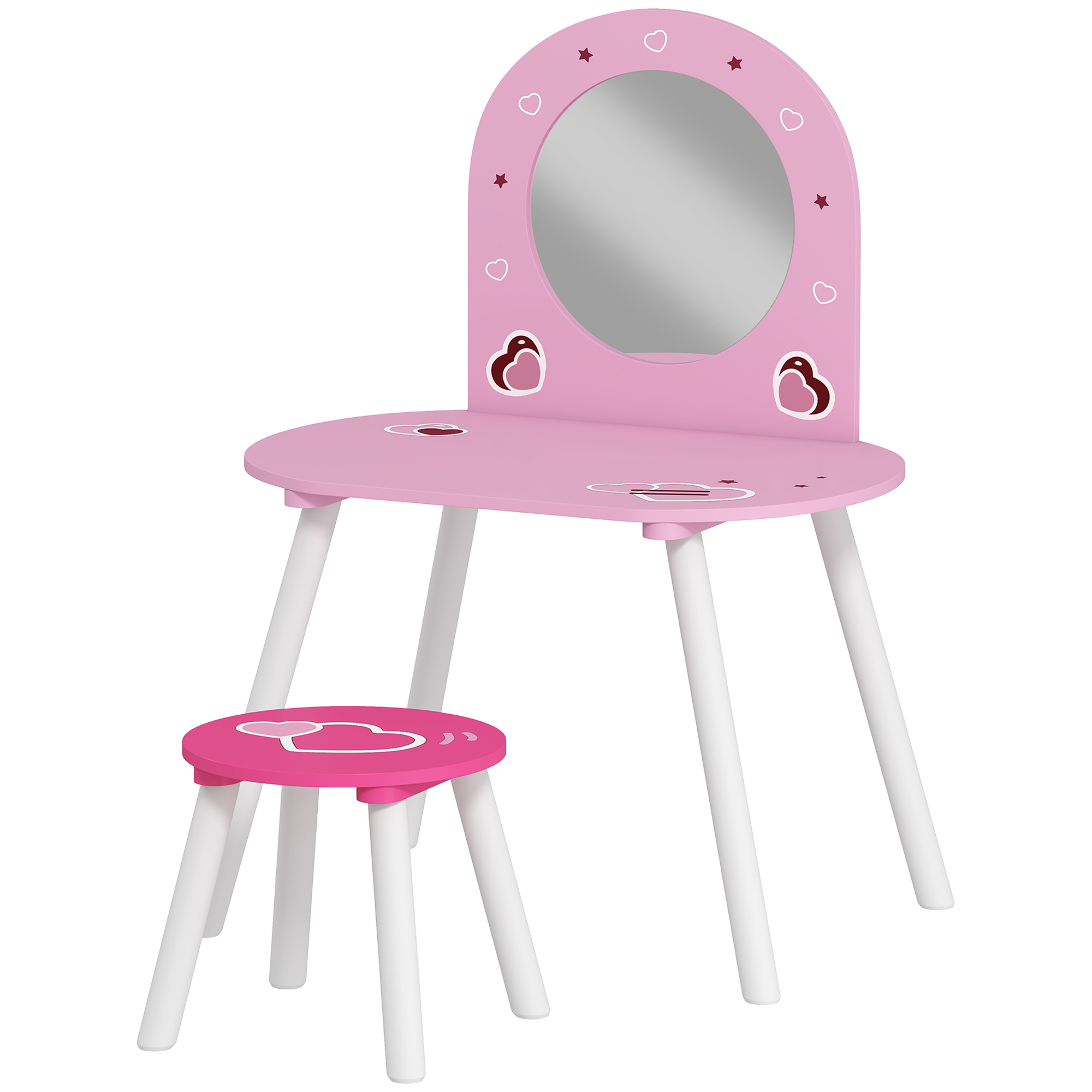 AIYAPLAY Kinderschminktisch mit Hocker und Spiegel, Schminktisch für Mädchen mit Herzmotiv, Schminktisch für Kinder 3-6 Jahre, Rosa   Aosom