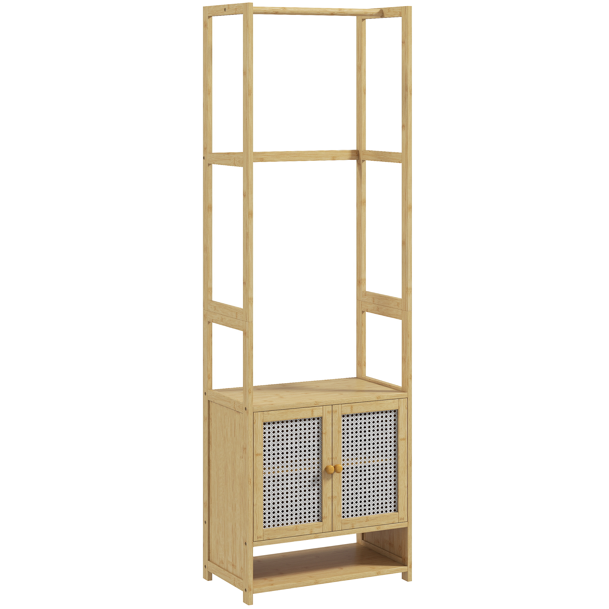 HOMCOM Garderobe mit Schrank, Bambus-Kleiderständer mit Schuhfach, Kleiderstange, verstellbares Fach, für Eingang, Flur, Schlafzimmer, 53x31x168 cm, Natur   Aosom