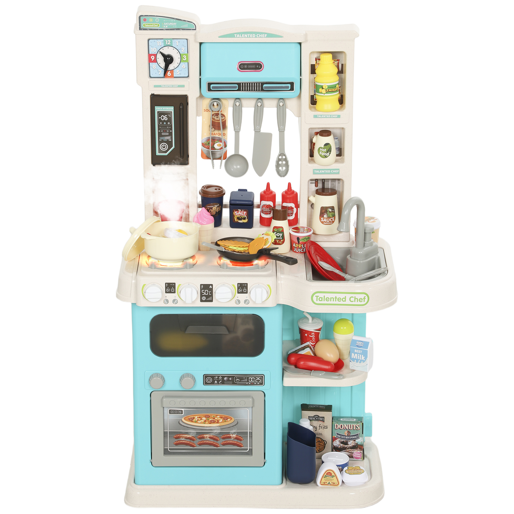 AIYAPLAY Kinderküche Spielküche mit Ofen Spüle Licht-und Soundfunktion und Zubehör Spielzeugküche Puppenküche Spielset Spielzeug für Kinder Geschenk für Mädchen Jungen 3-6 Jahren Grün   Aosom