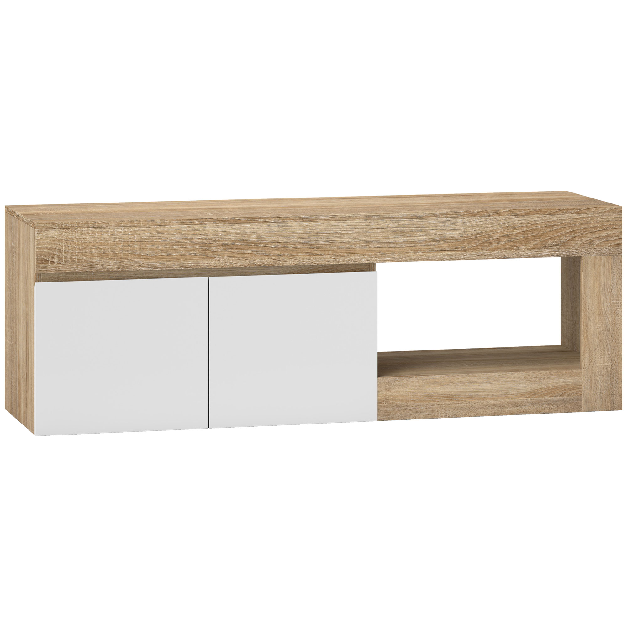 HOMCOM TV-Möbel, TV-Schrank für bis zu 152,4 cm mit 2-türigem Soft-Close-Schrank und offenem Regal, Fernsehtisch für Wohnzimmer, Schlafzimmer und Salon, 140x40x48 cm, Weiß und Holzton Aosom