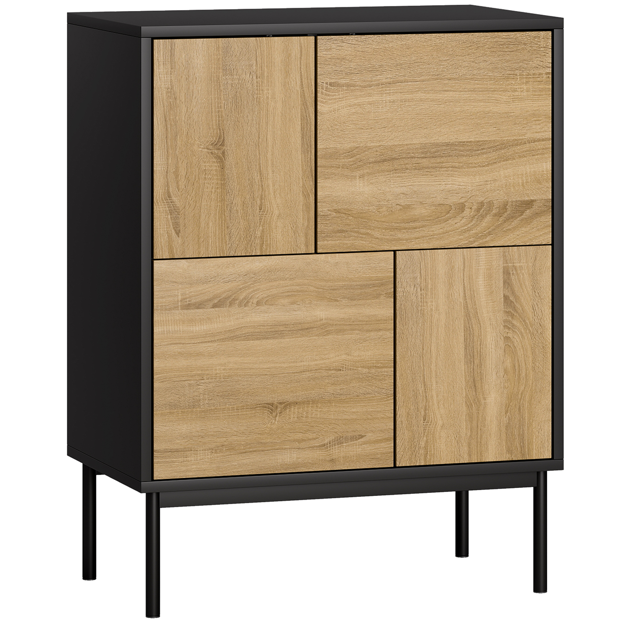 HOMCOM Buffet Wohnzimmer Aufbewahrungsschrank Küchenschrank mit Drucktüren und 4 Fächern Moderner Stil Buffet für Esszimmer und Wohnzimmer, 60 x 35 x 78 cm, schwarz und natürliche Holzoptik Aosom