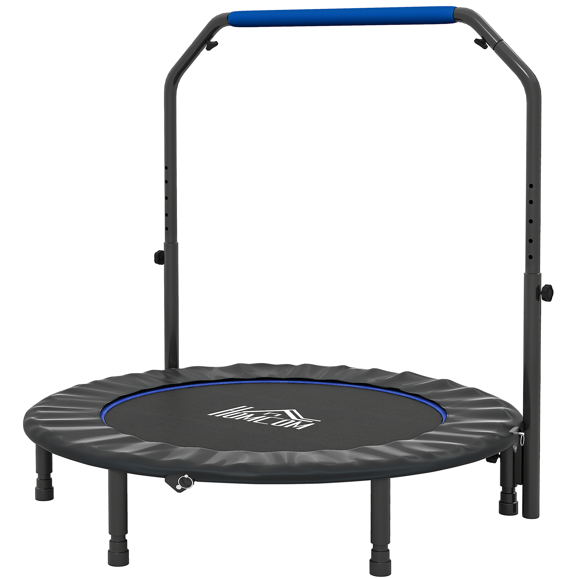 HOMCOM Fitness-Trampolin für Erwachsene Ø122 cm, klappbares Trampolin mit 4-stufig verstellbarem Griff, Stahlrahmen, für Bein- & Ganzkörpertraining zu Hause, Büro, Fitnessstudio, Schwarz und Blau   Aosom