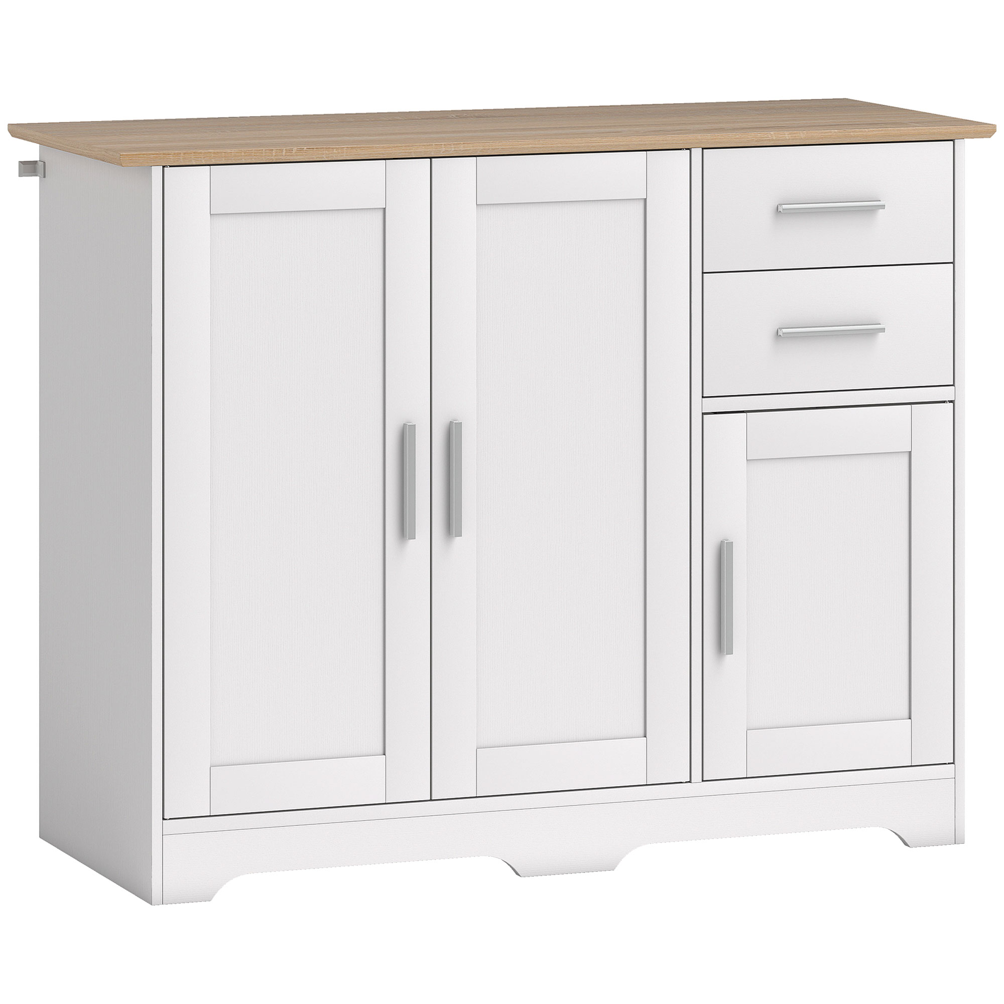 HOMCOM Küchenschrank, Küchenschrank mit 2 Schubladen und 2 Schränken, Buffetkommode mit verstellbaren Regalen, 3 Türen, moderner Stil, für Wohnzimmer, Esszimmer, 100x40x78 cm, Weiß und Holzoptik   Aosom