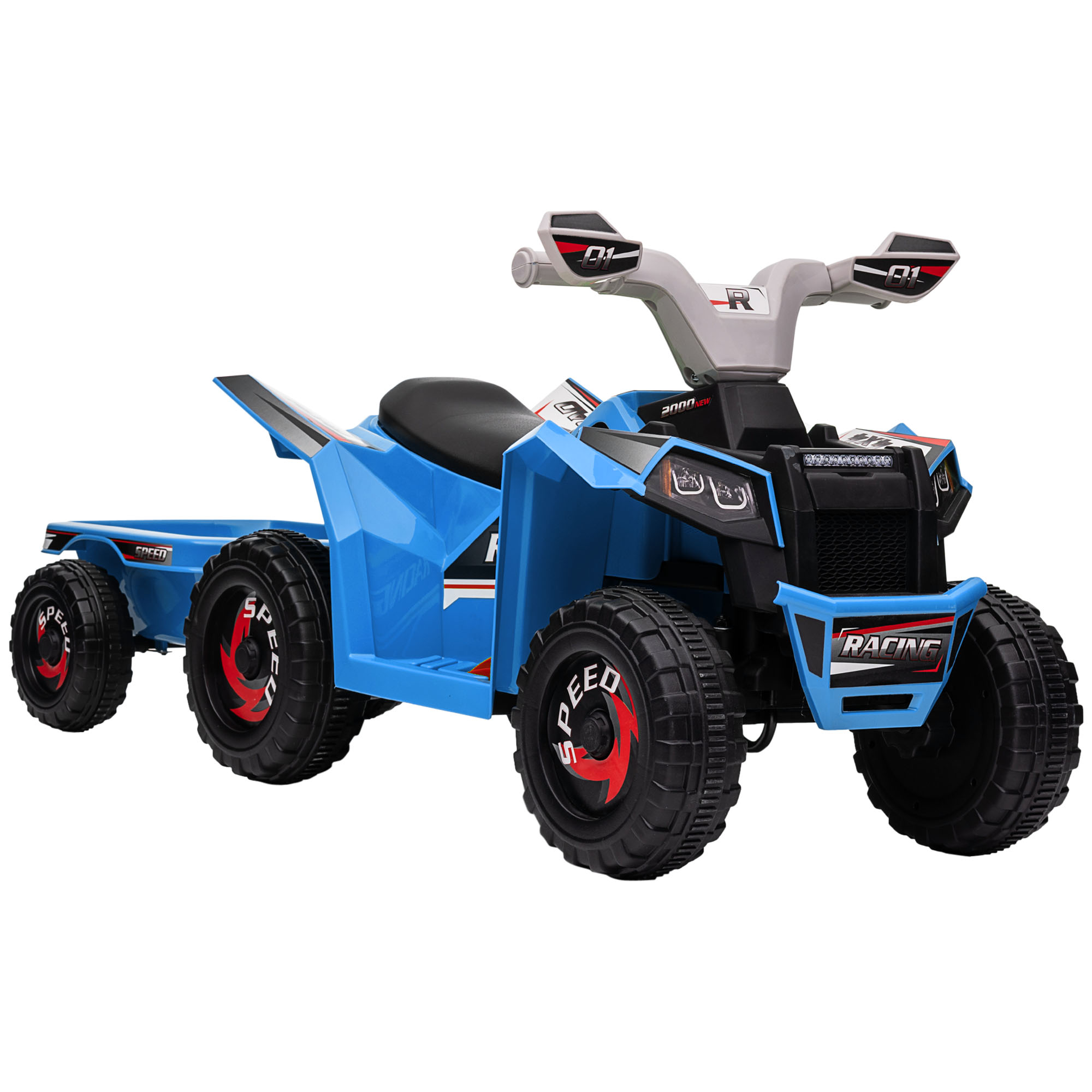 HOMCOM Kinderquad Elektro-Quad 6V mit Anhänger für Kinder 1,5-3 Jahre, 2,5 km/h, sicheres Metallfahrzeug in Blau   Aosom.de