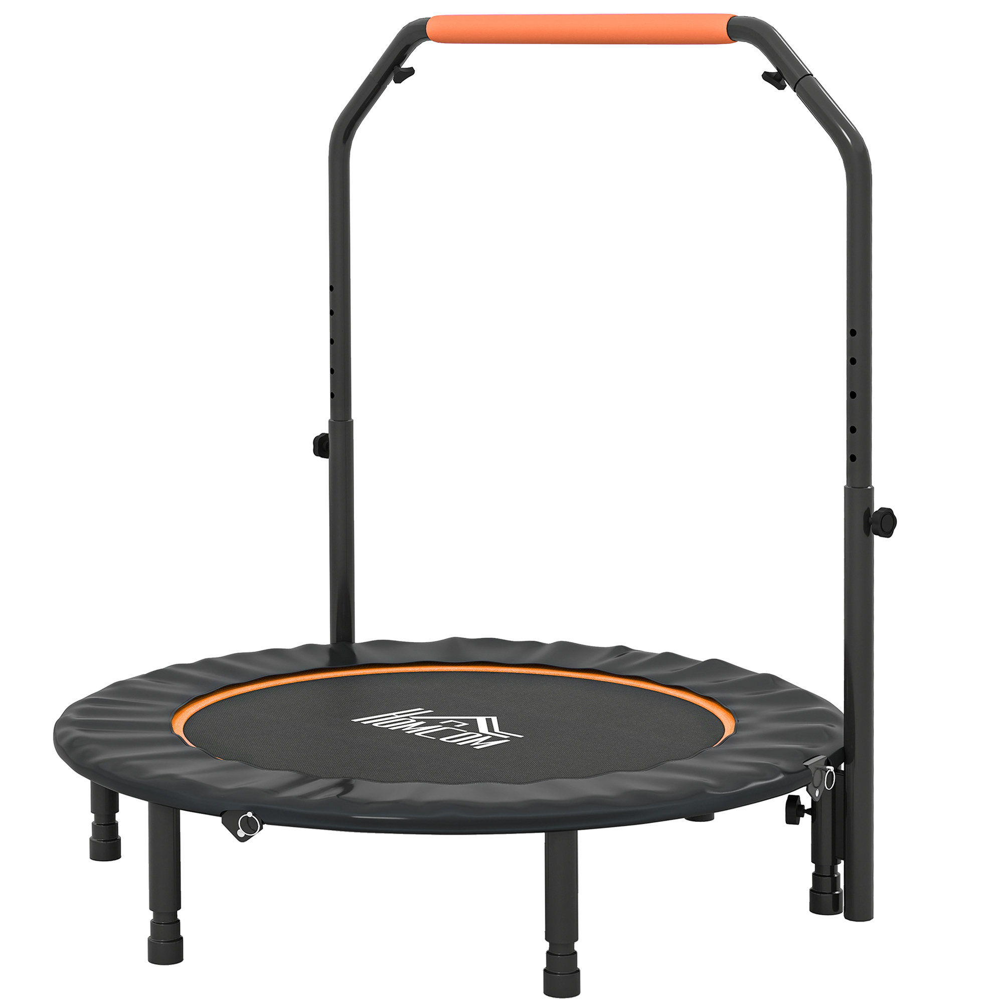 HOMCOM Fitness-Trampolin für Erwachsene Ø114 cm, klappbares Trampolin mit 4-stufig verstellbarem Griff, Stahlrahmen, für Bein- und Ganzkörpertraining zu Hause, Büro, Fitnessstudio, Orange und Schwarz   Aosom