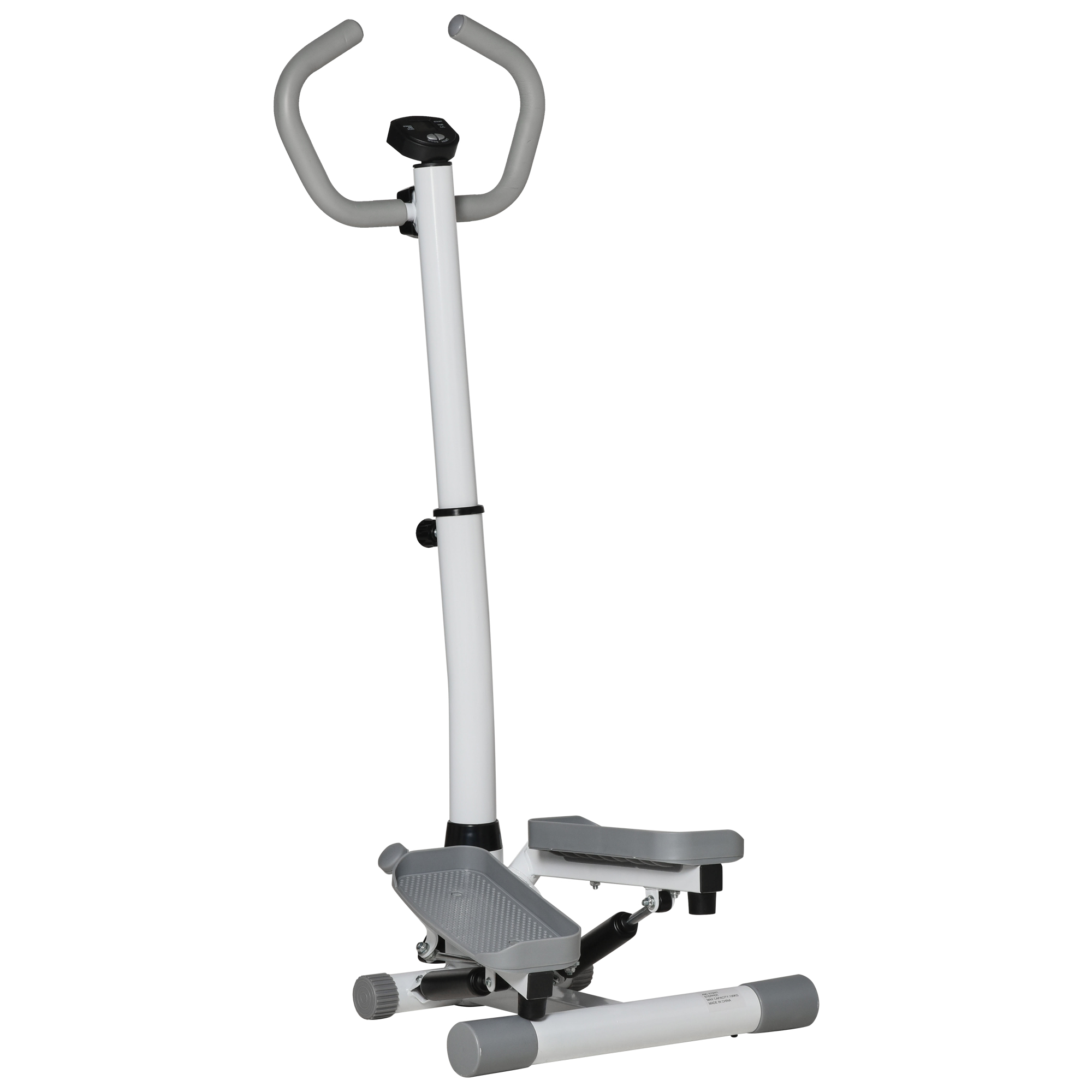HOMCOM Stepper mit Handgriff Fitness Heimtrainer für Zuhause klein Fitnessgerät für Bein- und Po-Training mit LCD-Bildschirm einstellbare Geschwindigkeit Metall ABS Weiß+Grau 55 x 53 x 118-128 cm   Aosom