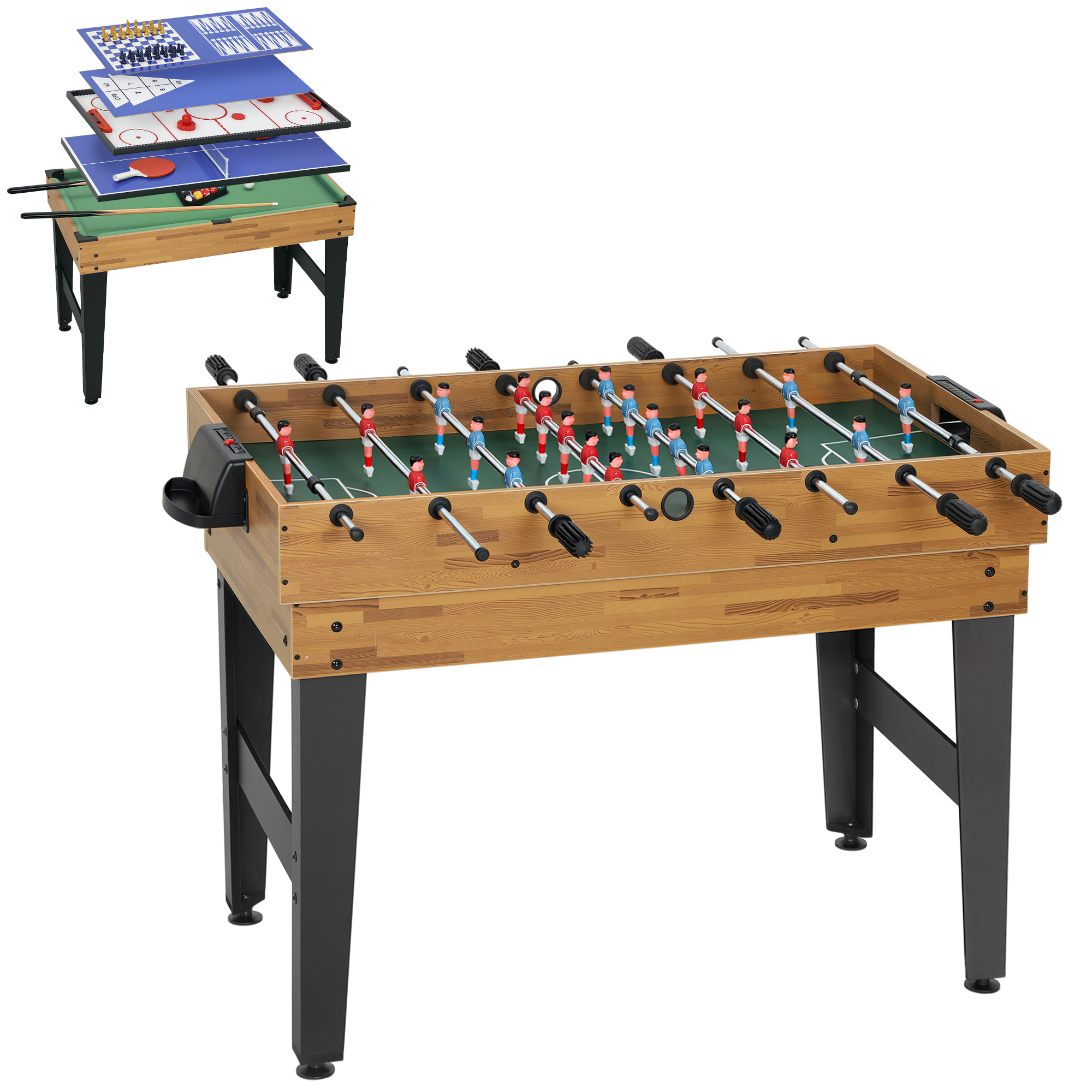 SPORTNOW 13-in-1 Multi Spieltisch Multifunktionstisch mit Tischtennis Billardtisch Tischfußball Hockey Shuffleboard Bowling Kickertisch inkl Zubehör für Spielzimmer Partys Kinder Erwachsene Aosom