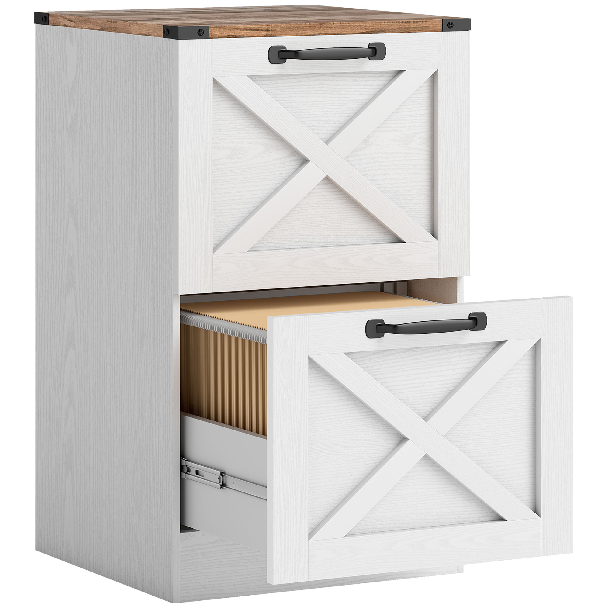 HOMCOM Schubladenschrank 2 Schubladen mit Hängeschiene für A4 & US-Letter, Ablage für Drucker, 40 x 40 x 71 cm, Weiß/Holz   Aosom