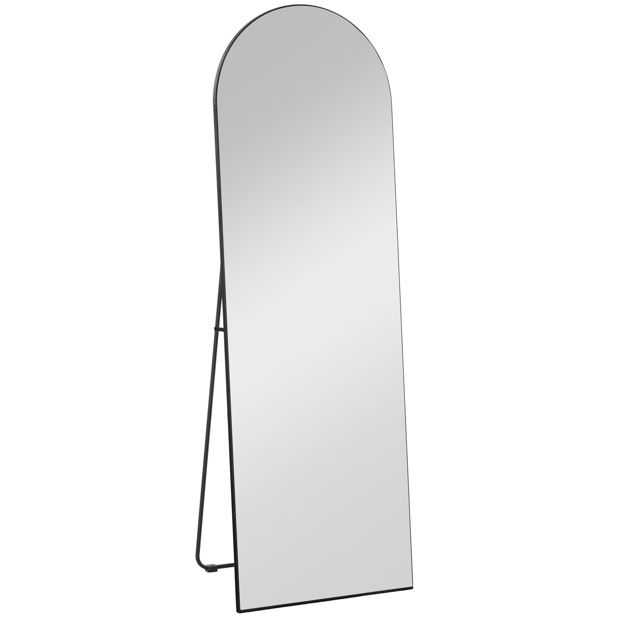 HOMCOM Ganzkörperspiegel, 150 x 50 cm Wandspiegel mit Ständer, Bogen-Design, Standspiegel mit Splitterschutzfolie, für Wohnzimmer, Schlafzimmer, Schwarz Aosom