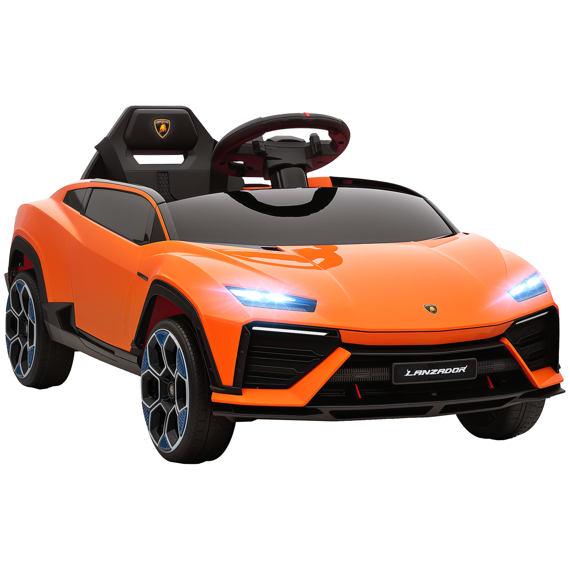AIYAPLAY Kinder‑Elektroauto 3–8 Jahre – Lamborghini‑Lizenz, 12V, 2 Motoren, Federung, Fernbedienung, MP3, Orange   Aosom