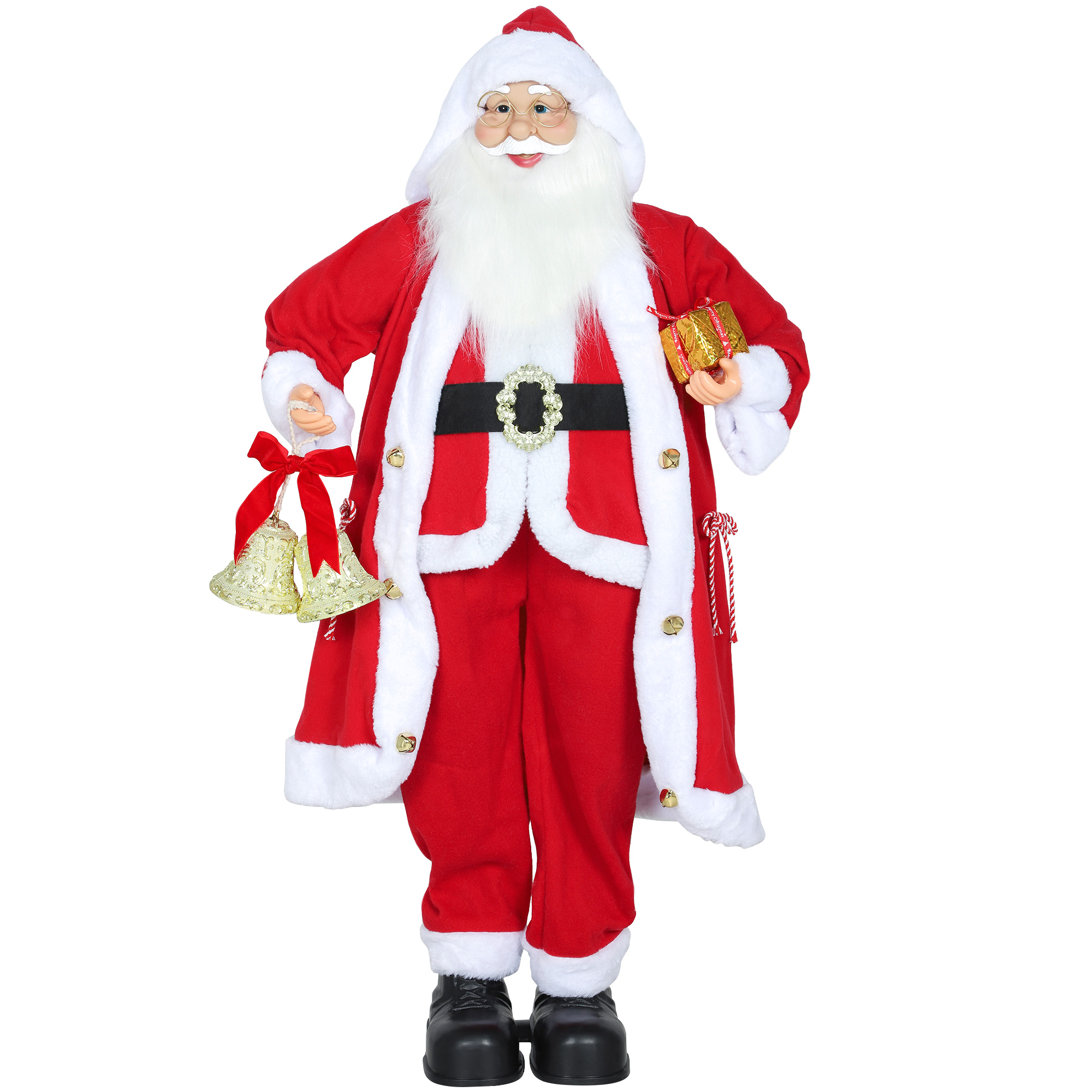HOMCOM Weihnachtsmann 1,15 m stehende Weihnachtsmann mit Geschenk- und Weihnachtsglocken, Klassische Weihnachtsdekoration mit Soundfunktion, Indoor, Rot Aosom