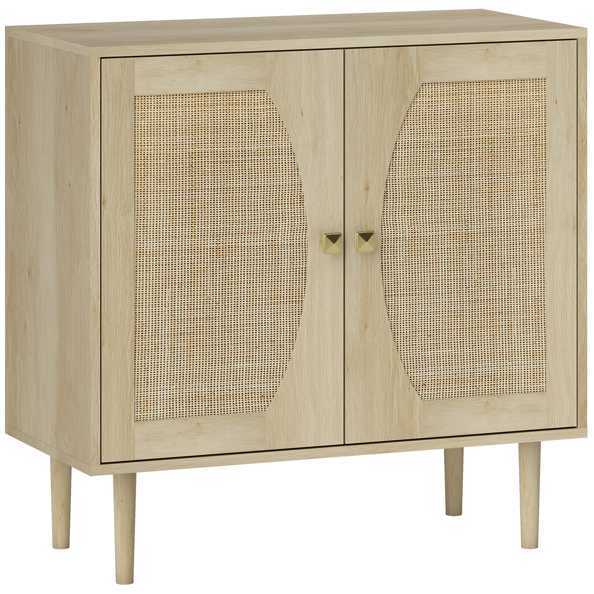 HOMCOM Buffet Küchenmöbel Aufbewahrung Bohème-Design, Doppeltüren mit 2 Ebenen, Cannage-Front 80 x 38 x 79 cm Naturholz-Optik   Aosom