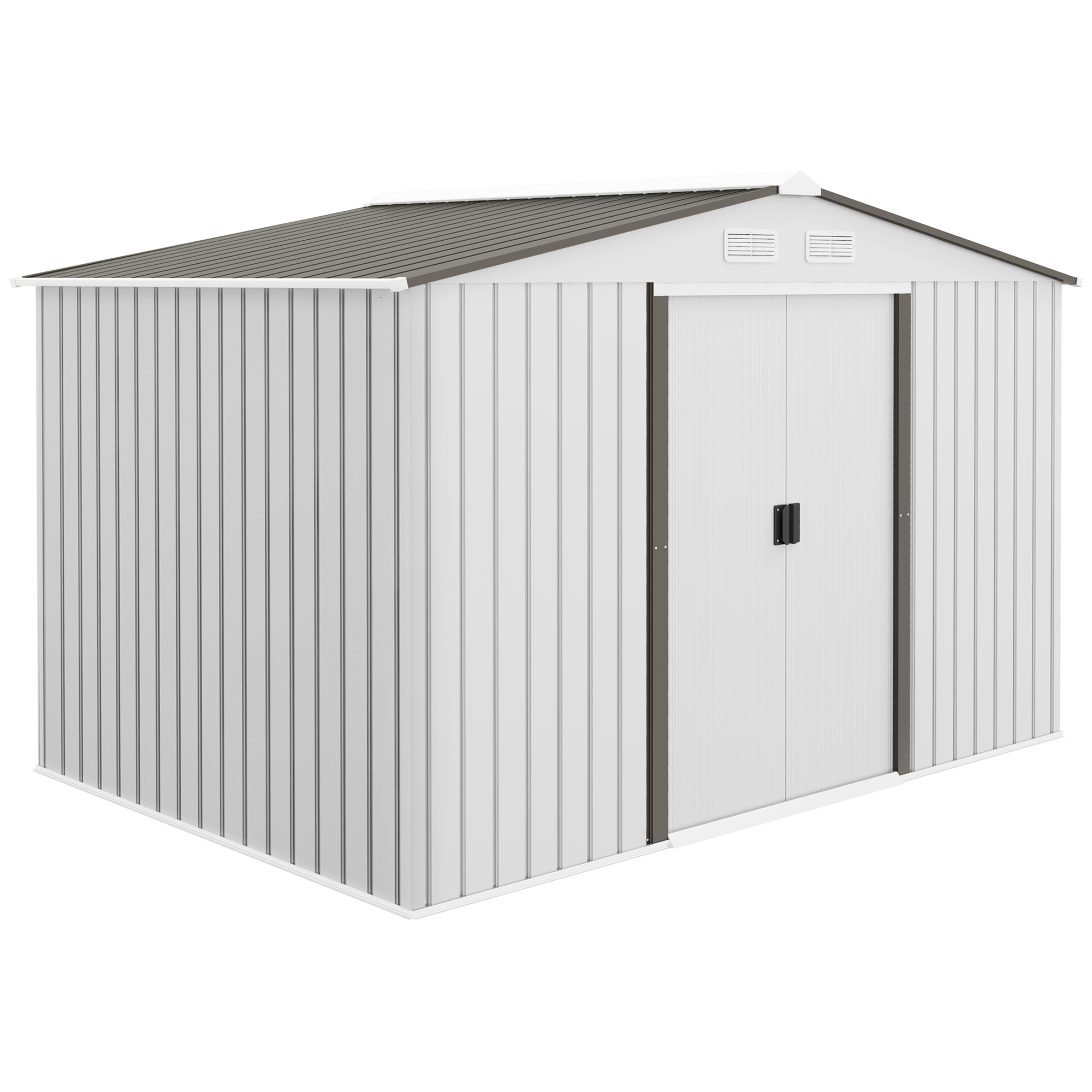 Outsunny Metall-Gartenhaus, 5 m² 277x195x192 cm, Metall-Gartenschuppen mit 2 Schiebetüren, Verstärkte Basis (Boden NICHT enthalten) und 4 Lüftungsgitter, Silber und Grau   Aosom