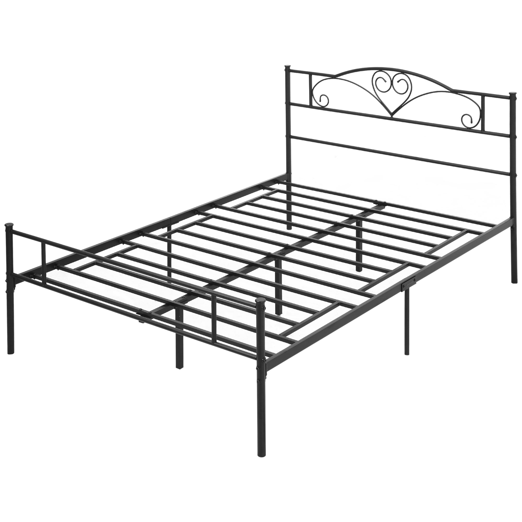 HOMCOM Bett 140 x 200 cm Stahl mit Lattenrost Bettrahmen mit Unterbettaufbewahrung, Kopf- und Fußteil, Doppelbett, Bettgestell, 31 cm hoch, Einfache Montage Schwarz   Aosom