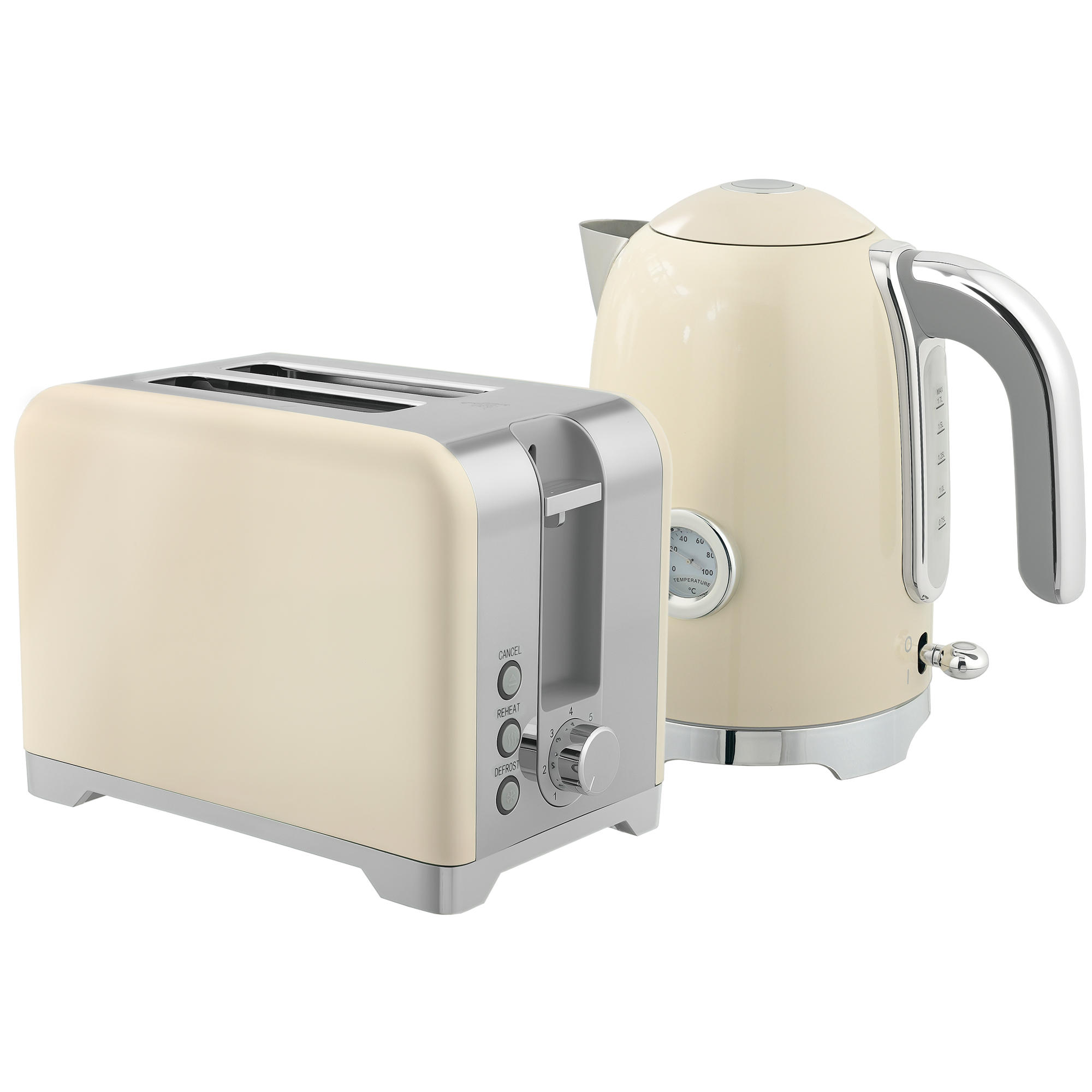 HOMCOM Wasserkocher Toaster Set, 2200 W, 1,7 L Edelstahl Wasserkocher 2 Scheiben Toaster mit Otter-Thermostat, Kalkfilter, Frühstückset mit 7 Bräunungsstufen, Krümelfach, Cremeweiß Aosom