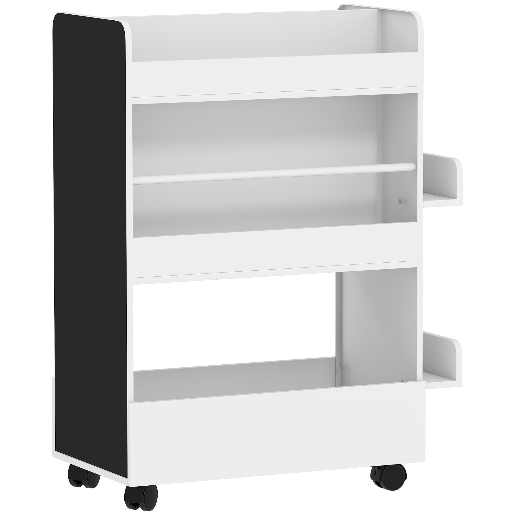 AIYAPLAY Kinder-Bücherregal mit Rollen, Aufbewahrung mit Tafel, Regal für Kinderzimmer 3–8 Jahre, Spielzimmer, Weiß   Aosom