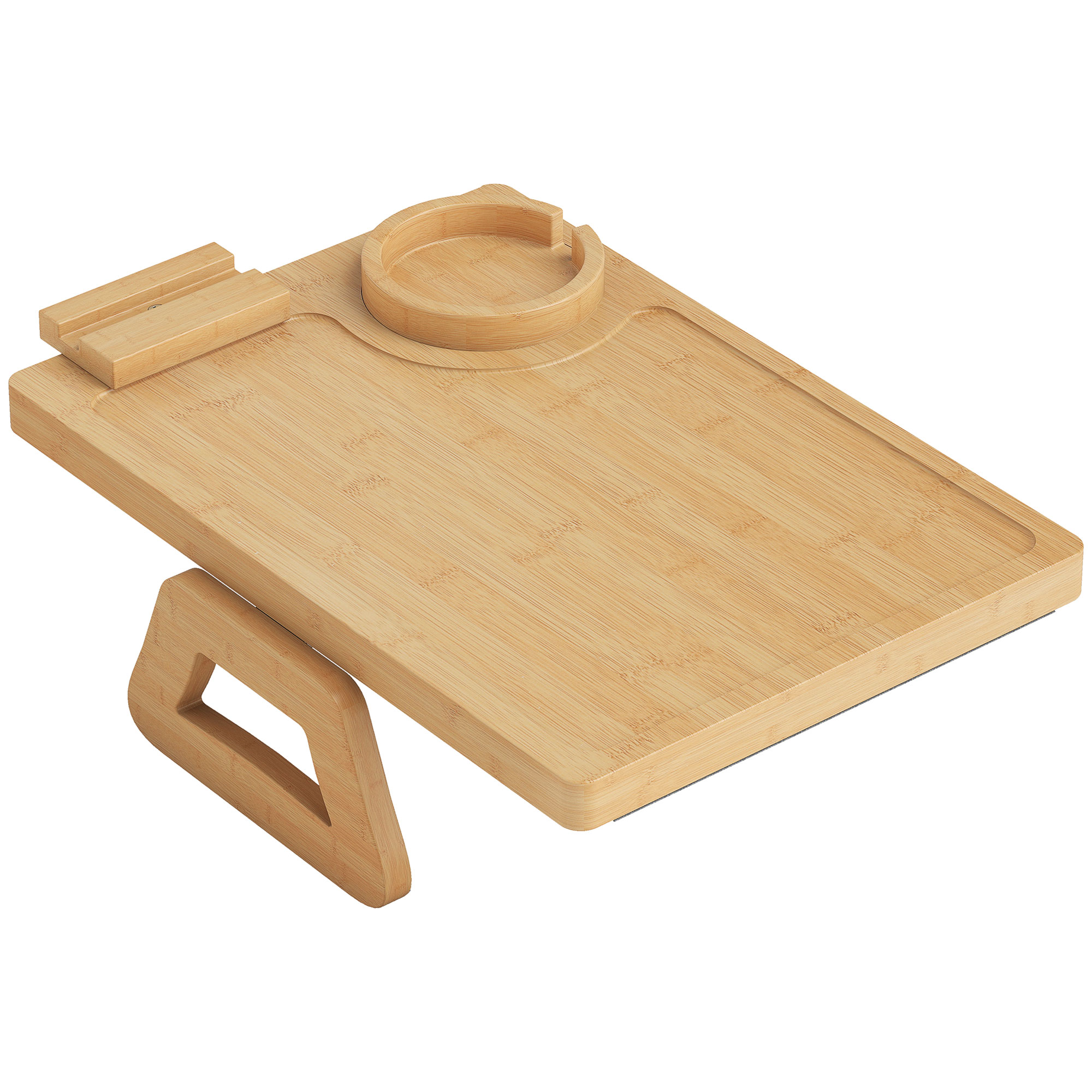 HOMCOM Armlehnen-Tablett für Sofa aus flexiblem Bambus, Armlehnenablage mit herausnehmbarem Getränkehalter, Seitentisch mit Scharnier und 360°-Drehhalter für Handy, Snacks, Getränke Aosom