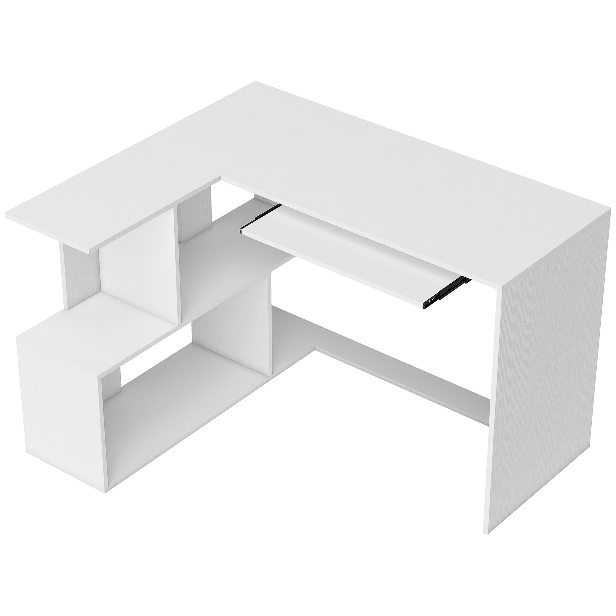 HOMCOM Eckschreibtisch mit Tastaturablage, 120 x 100 cm, L-Schreibtisch mit 4 offenen Fächern, Computertisch zum Lernen, Arbeiten, Schlafzimmer, Zuhause, weiß Aosom