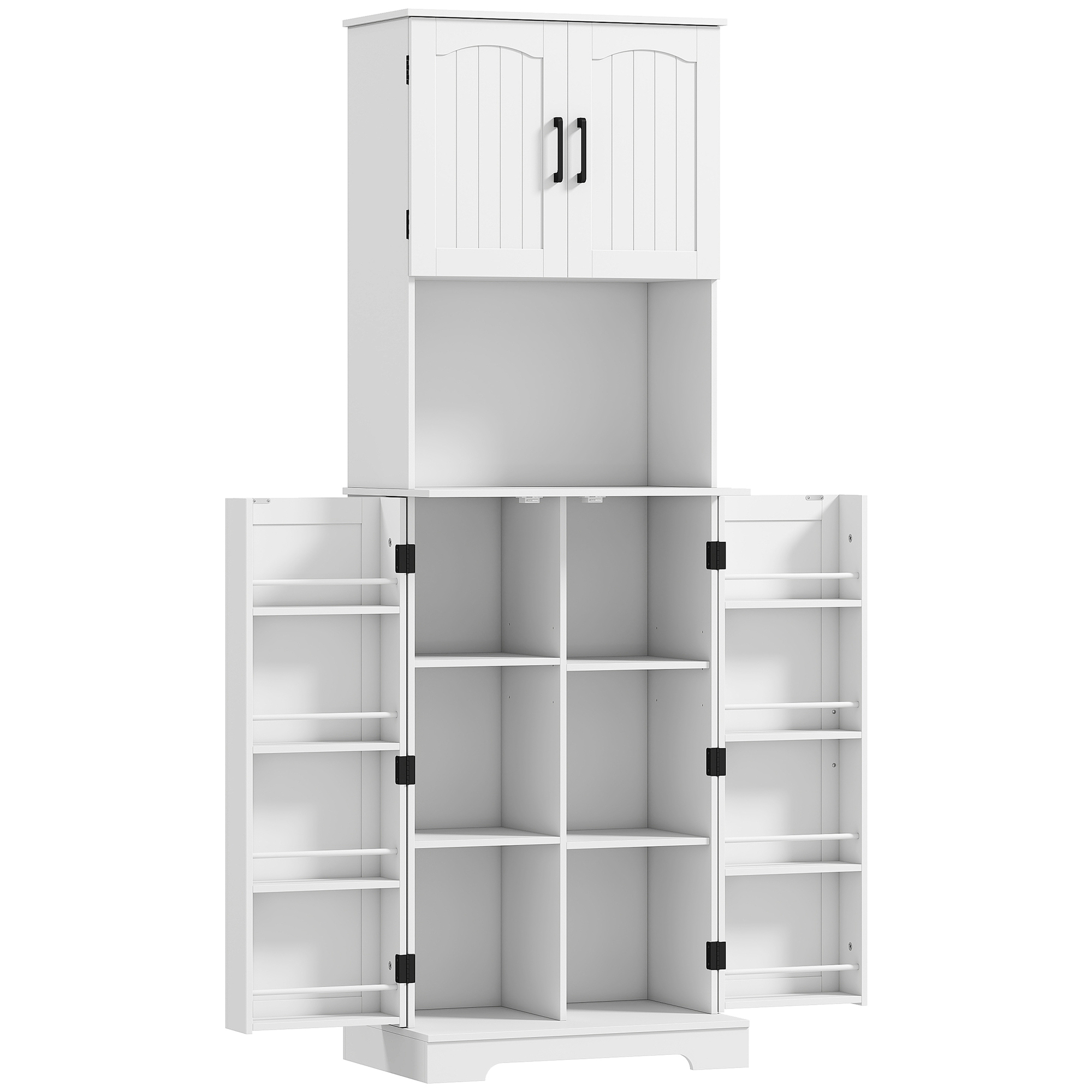 HOMCOM Hoher Küchenschrank, Küchenschrank, Buffet, 4 Türen, Arbeitsfläche, 8 Gewürzhalter und verstellbare Regale, Aufbewahrung für Wohn- und Esszimmer, 60 x 40 x 181,5 cm, blanc   Aosom