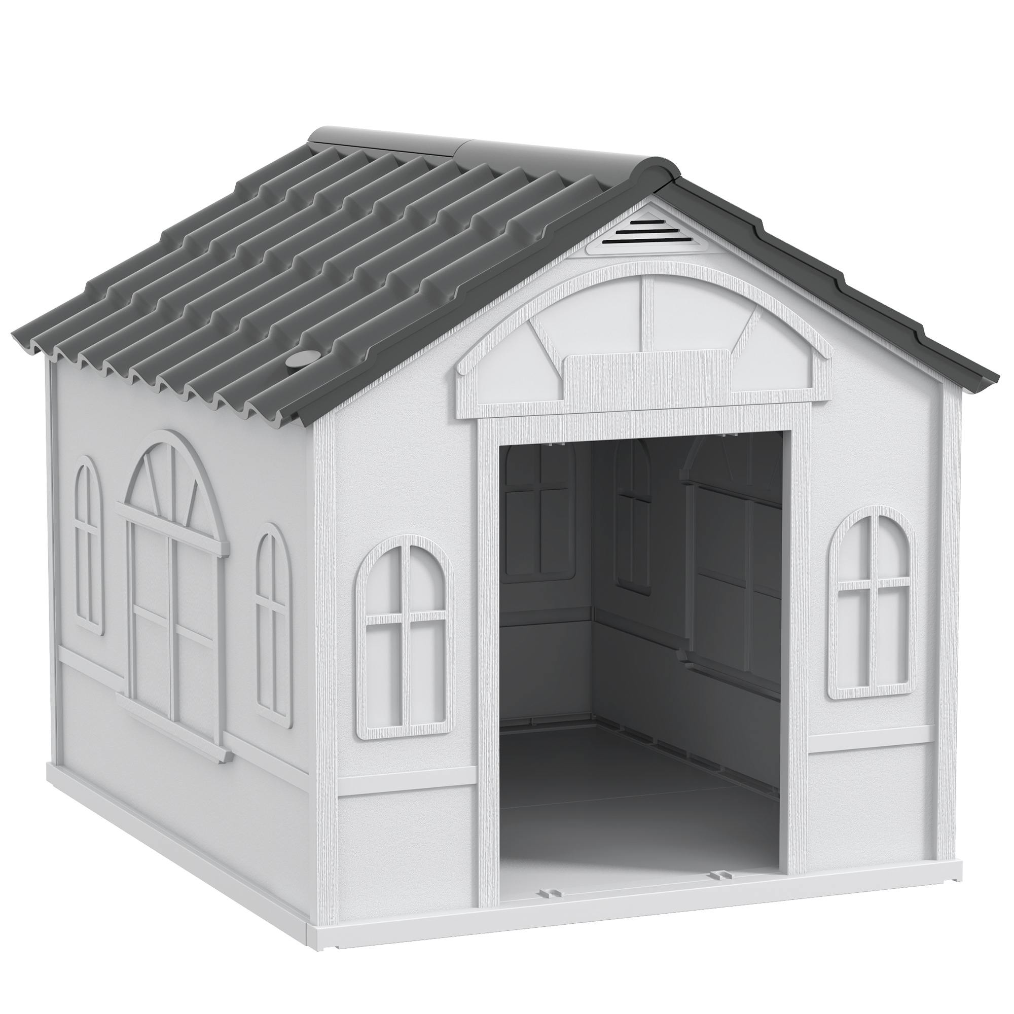PawHut Hundehütte, Hundehaus mit Satteldach, wetterfest Kleintierhaus für mittelgroße Hunde unter 20 kg, Hundehütte Outdoor, 65 x 75,7 x 63 cm, Grau Aosom
