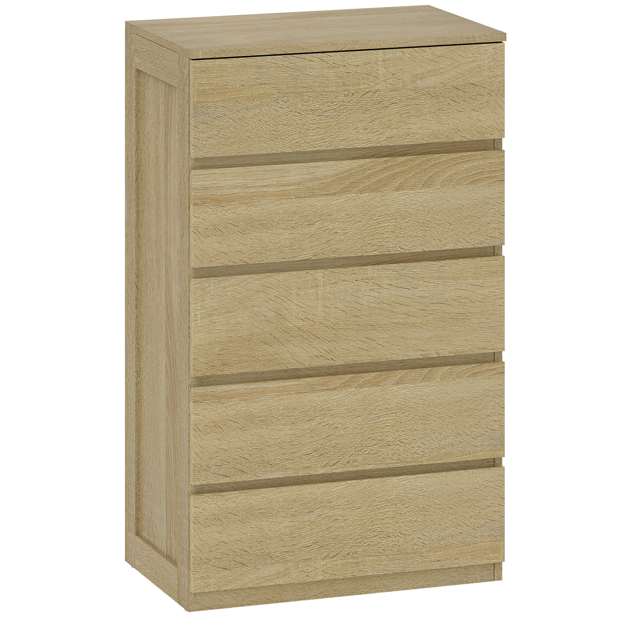 HOMCOM Kommode Schlafzimmer 5 Schubladen, Kommode mit eingefrästen Griffen, platzsparende Kommode für Wohnzimmer und Flur, 60x39x100 cm, Holzoptik   Aosom