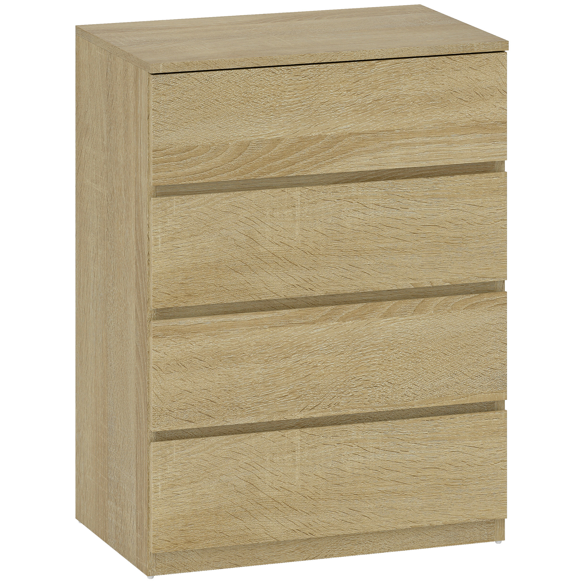 HOMCOM Kommode Schlafzimmer 4 Schubladen, Schlafzimmerkommode mit eingefrästen Griffen, platzsparende Kommode für Wohnzimmer und Flur, 60x40x80 cm, Holzton   Aosom
