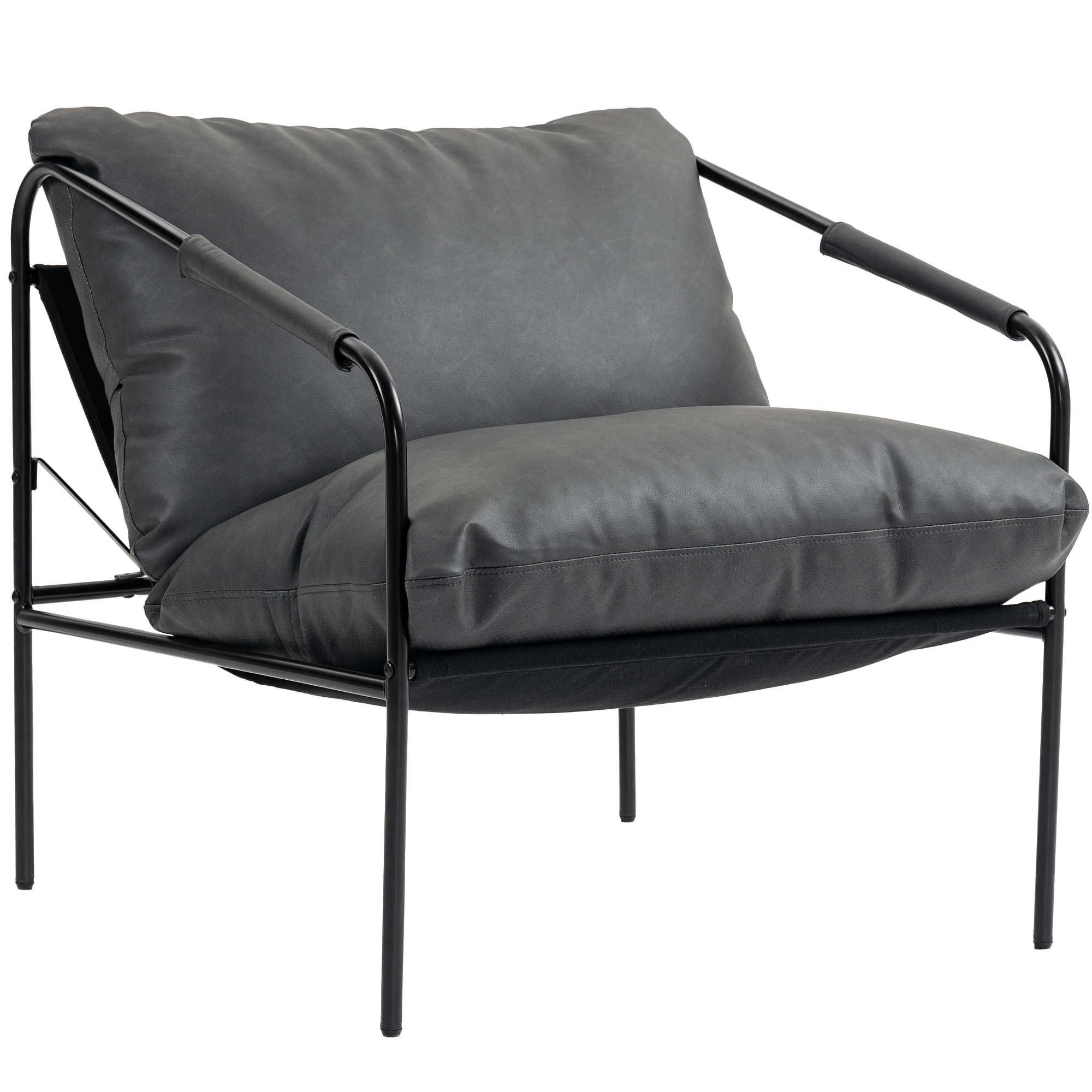 HOMCOM Gepolsterter Wohnzimmer-Sessel Modern, Zimmersessel mit abnehmbaren Kissen, Armlehnen und Metallrahmen, Relax-Sessel aus PU-Leder für Wohnzimmer, 74.5x75x77 cm, Kohlegrau Aosom