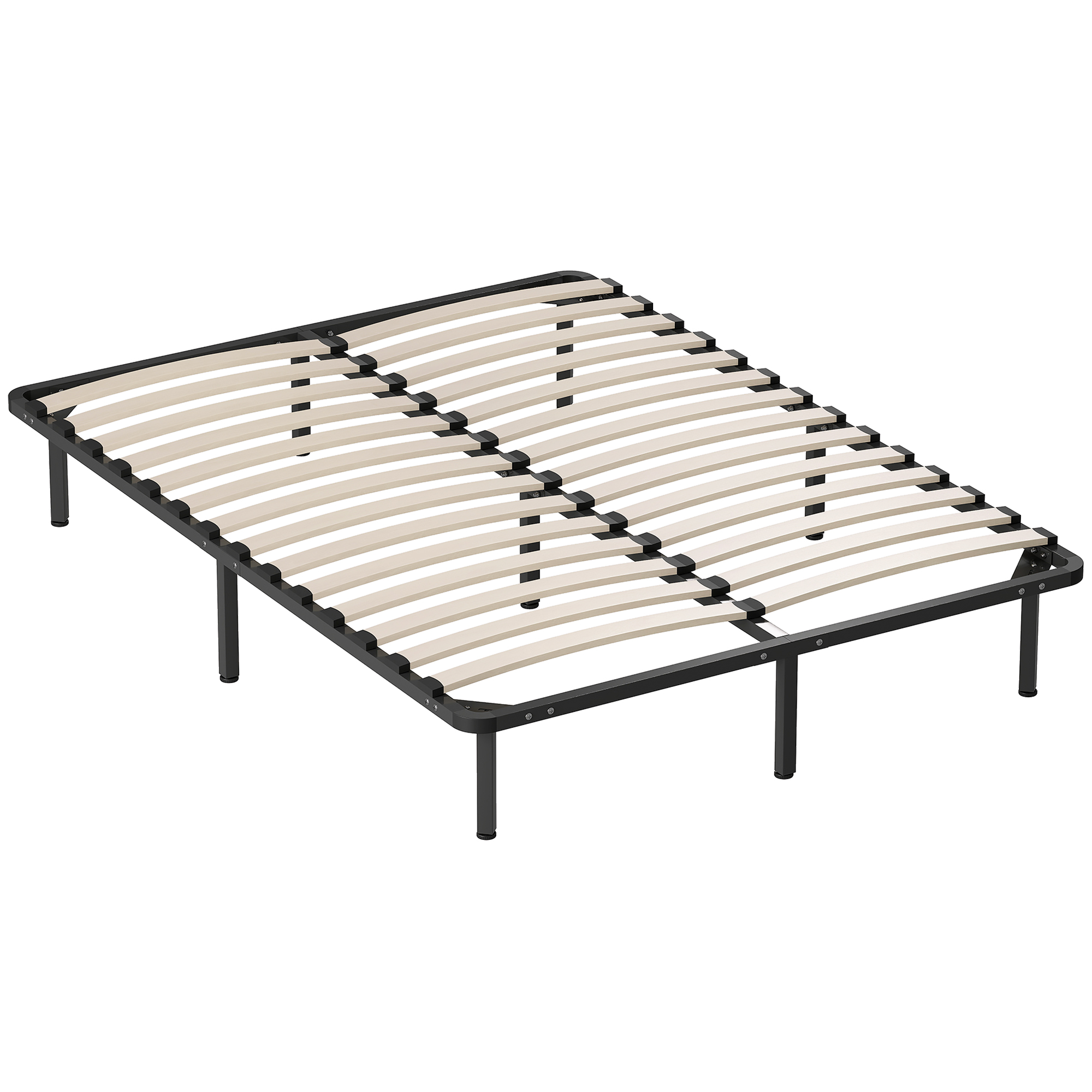 HOMCOM Bettrahmen 140 x 190 cm, 2‑Personen-Bett mit Massivholzlatten und Füßen, 26 cm Stauraum darunter, kein Boxspring nötig, einfache Montage, schwarz Aosom
