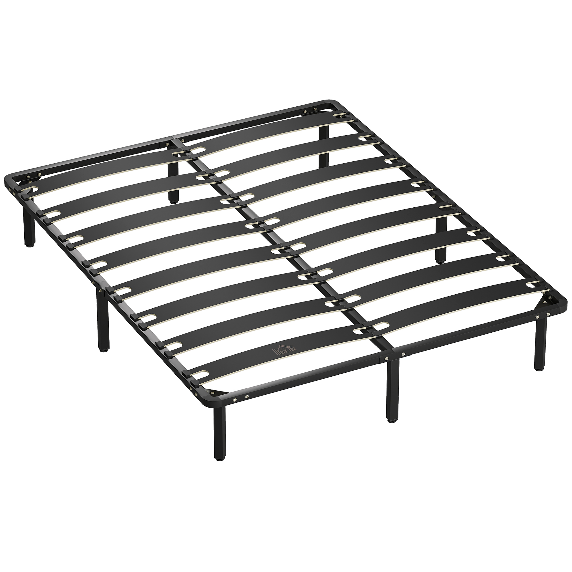 HOMCOM Bettgestell 160 x 200 cm, Doppelbett mit Massivholz-Lattenrost und Füßen, 26 cm Unterbett-Höhe mit Stauraum, kein Boxspring erforderlich, einfache Montage, schwarz Aosom
