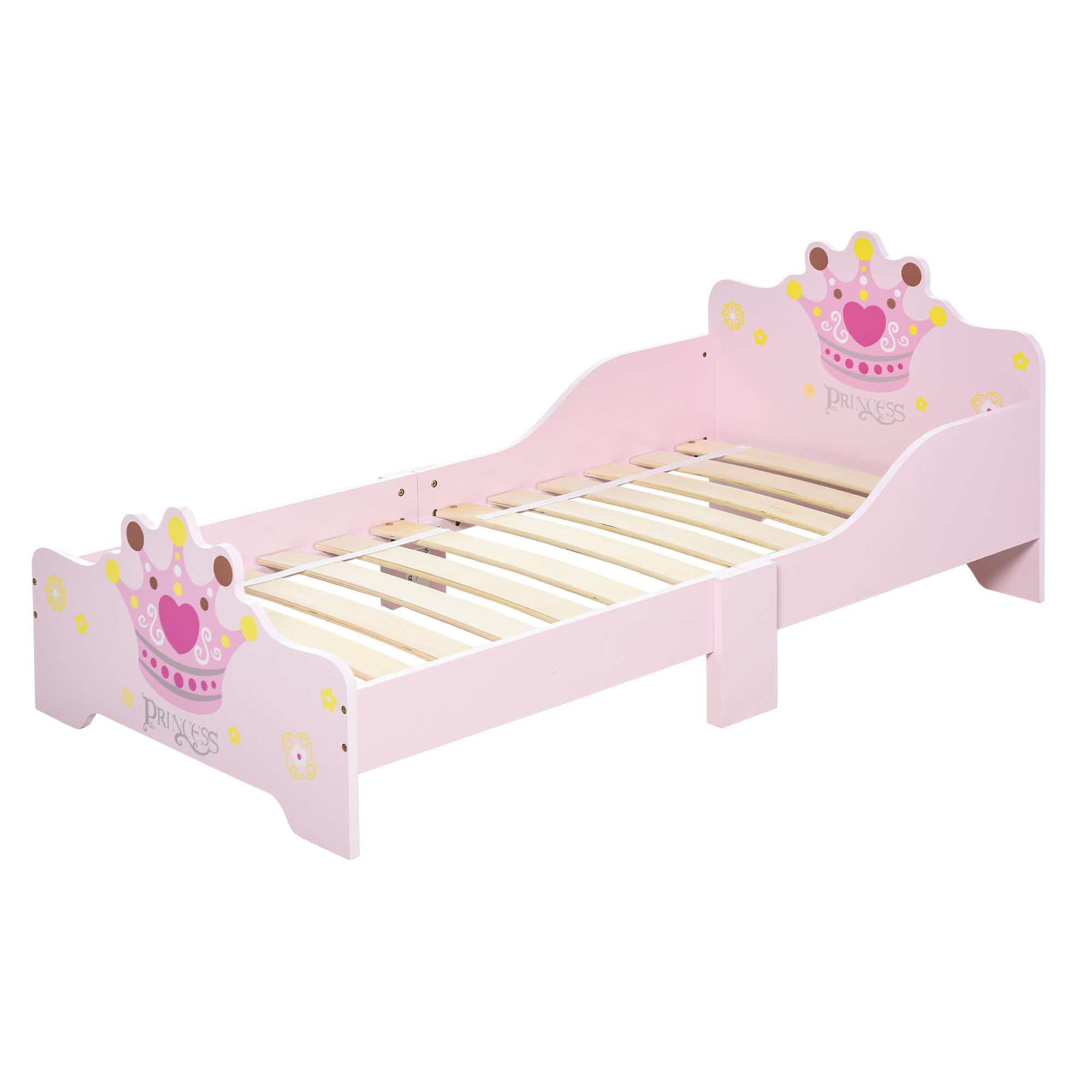 HOMCOM Kinderbett Prinzessinnen-Motiv mit Rausfallschutz für 3-6 Jahre, Holzbett für Mädchenzimmer aus Pappelholz, 143x73x60 cm Aosom.de
