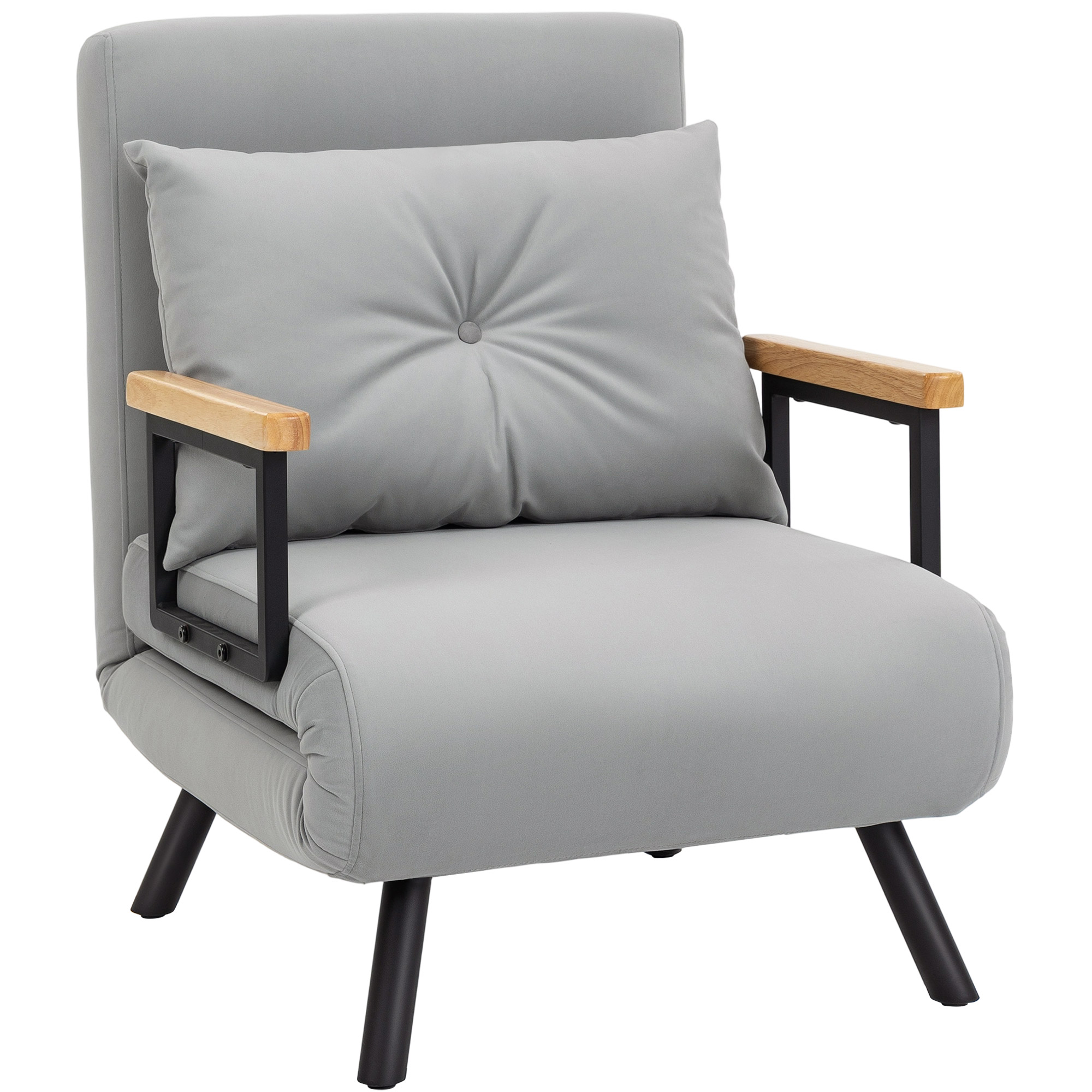HOMCOM Schlafsofa für 1 Person 4‑in‑1, klappbares Schlafsofa mit Samtbezug, 5‑stufig verstellbare Rückenlehne und gepolstertes Kissen, für Büro, Schlafzimmer, Wohnzimmer, 63x73x81 cm, Hellgrau Aosom
