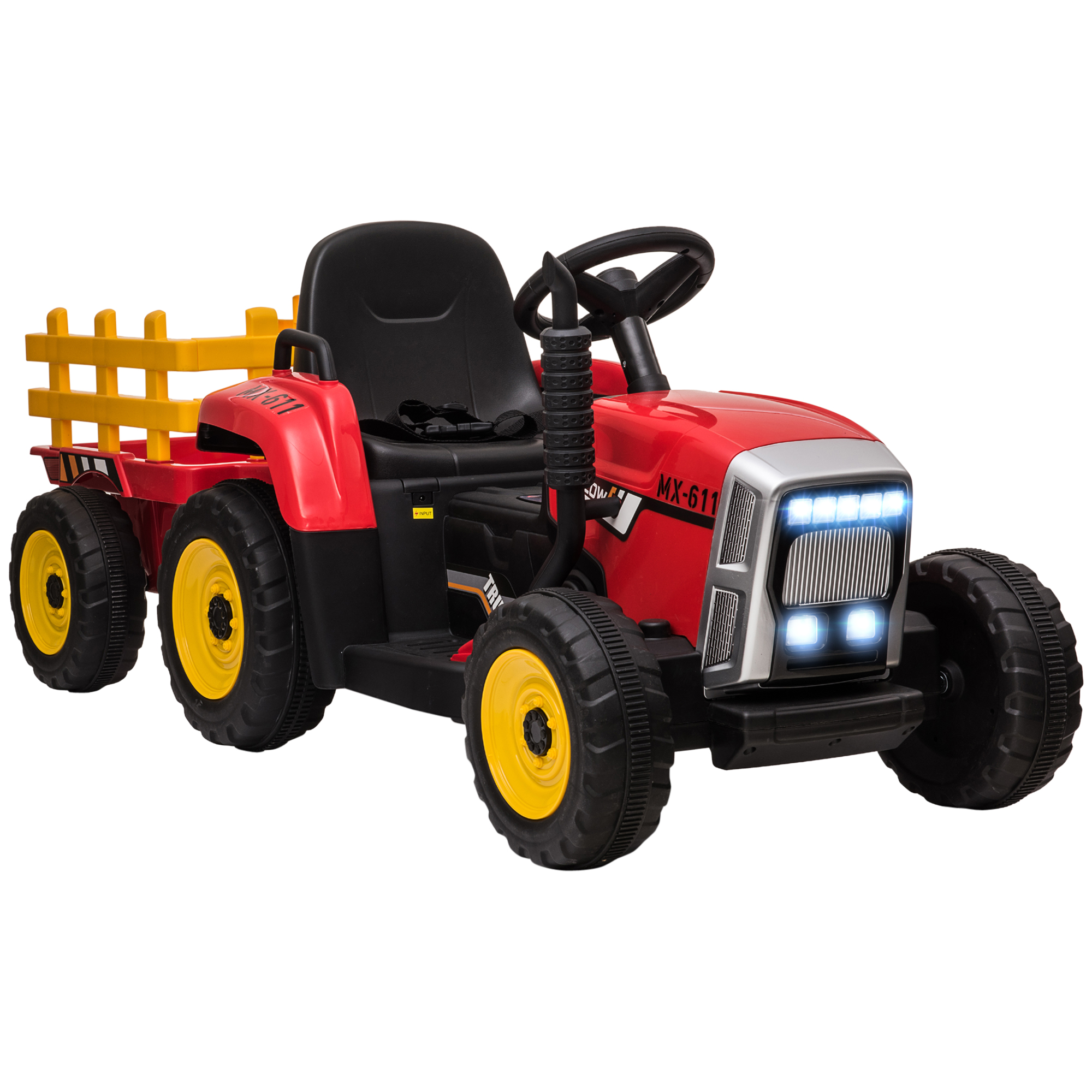 HOMCOM Elektrischer Traktor für Kinder Elektroauto mit Anhänger, Fernbedienung, MP3, Scheinwerfer, 3-6 km/h, rot   Aosom.de
