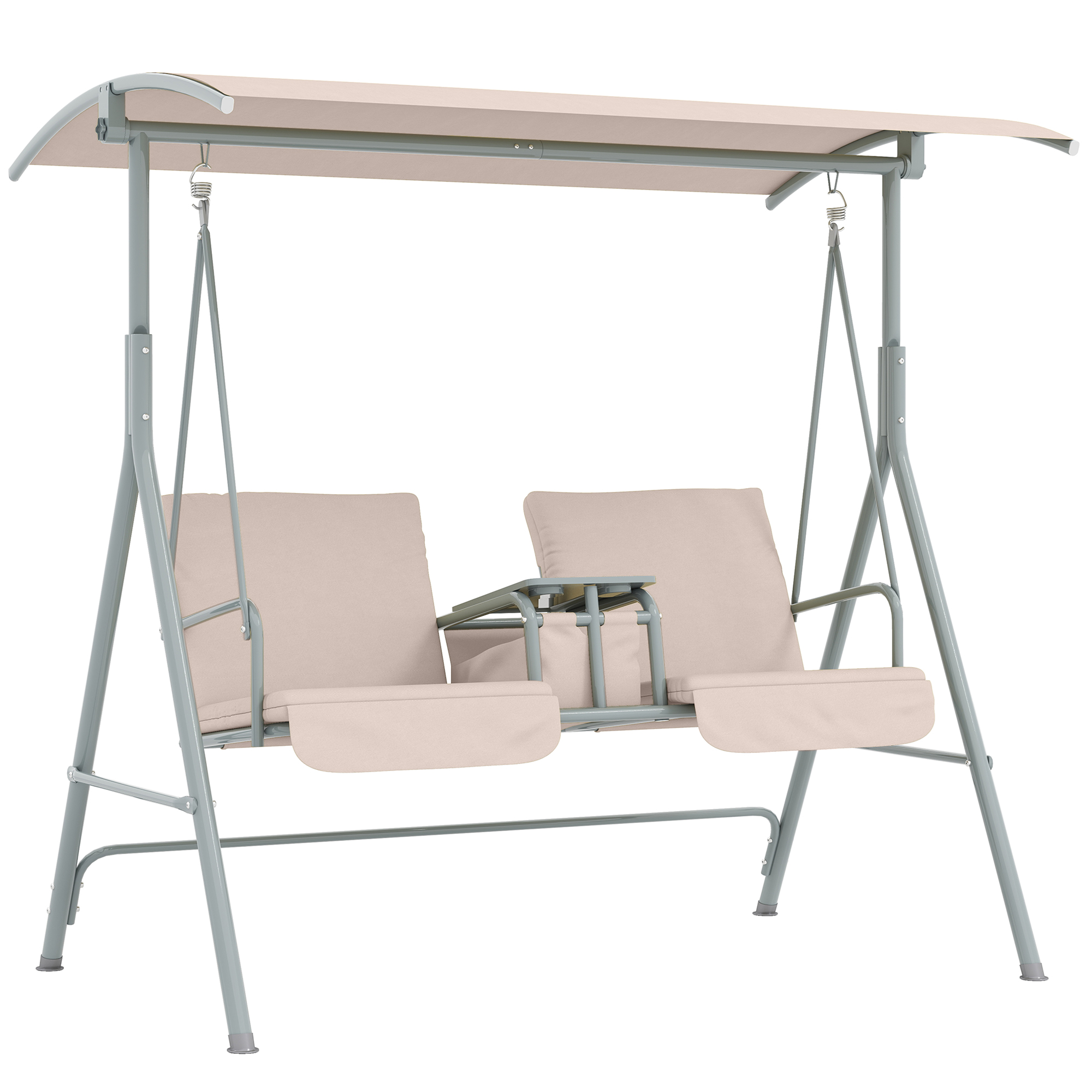 Outsunny Hollywoodschaukel mit Becherhalter und Seitentasche, 2-Sitzer Gartenschaukel mit Sonnendach, Schaukelbank belast bis 180 kg, Gartenliege für Garten, Terrasse, 175 x 112 x 165 cm, Beige Aosom